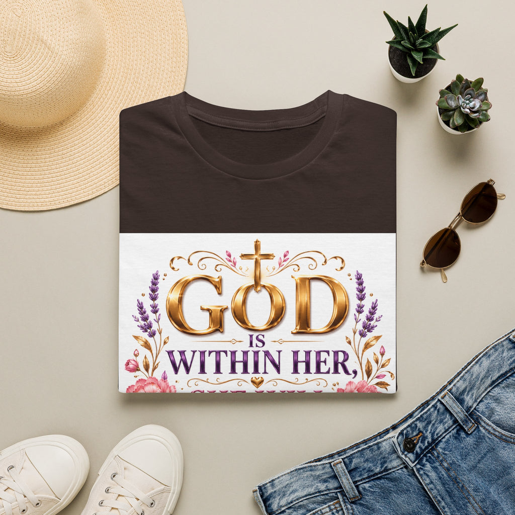 Faithful Floral T‑Shirt — "God Is Within Her, She Will Not Fall" Inspirational Christian Tee