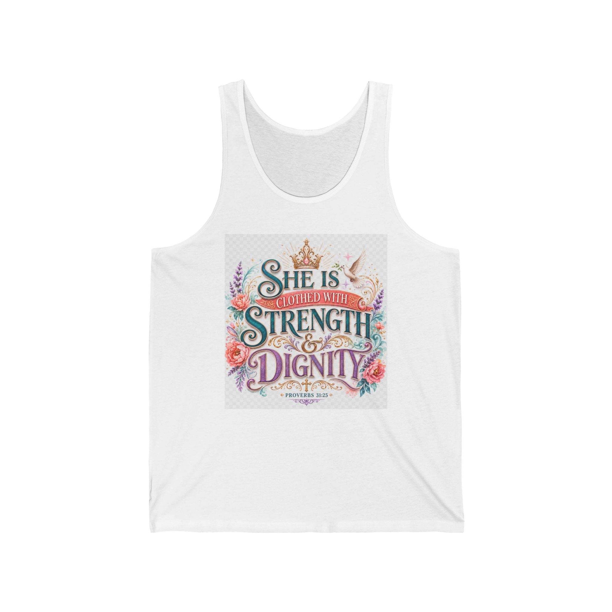 She Is Clothed With Strength & Dignity Tank — Inspirational Floral Women’s Tank Top