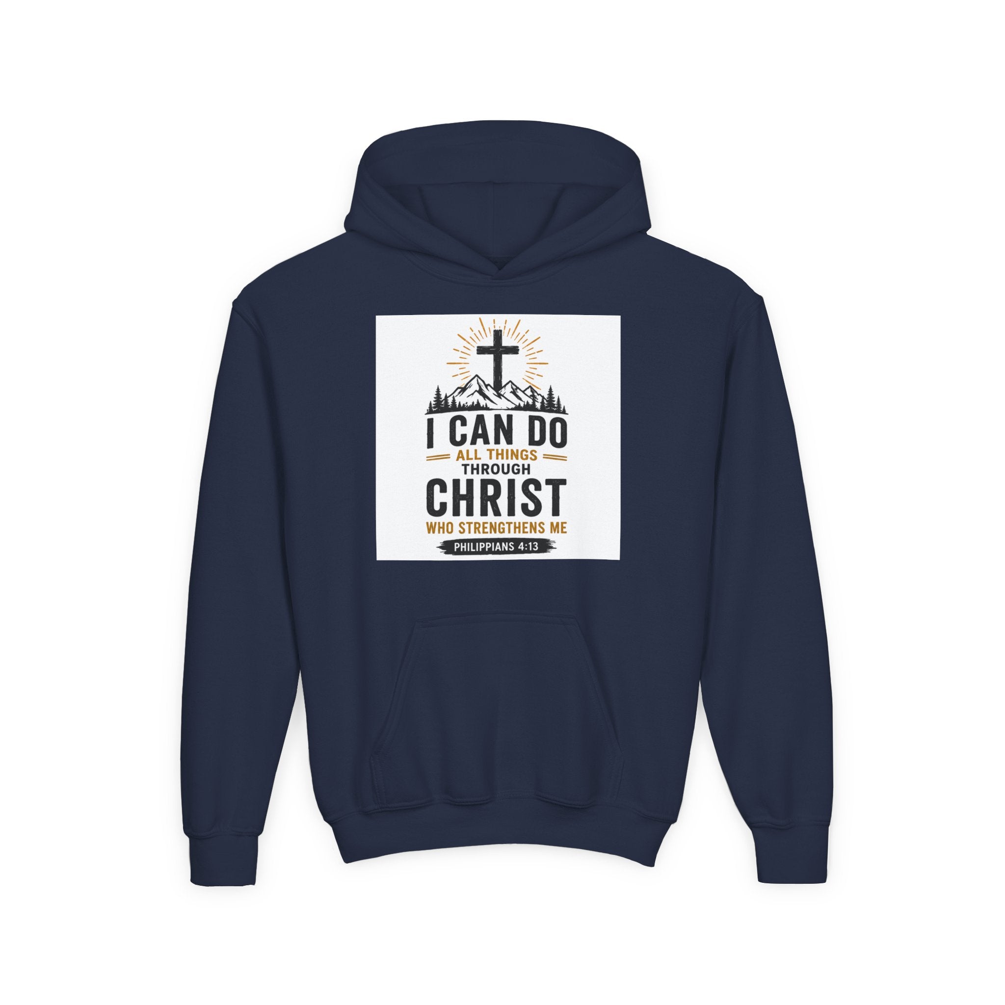 Christian Youth Hoodie - "I Can Do All Things Through Christ" Faith Pullover