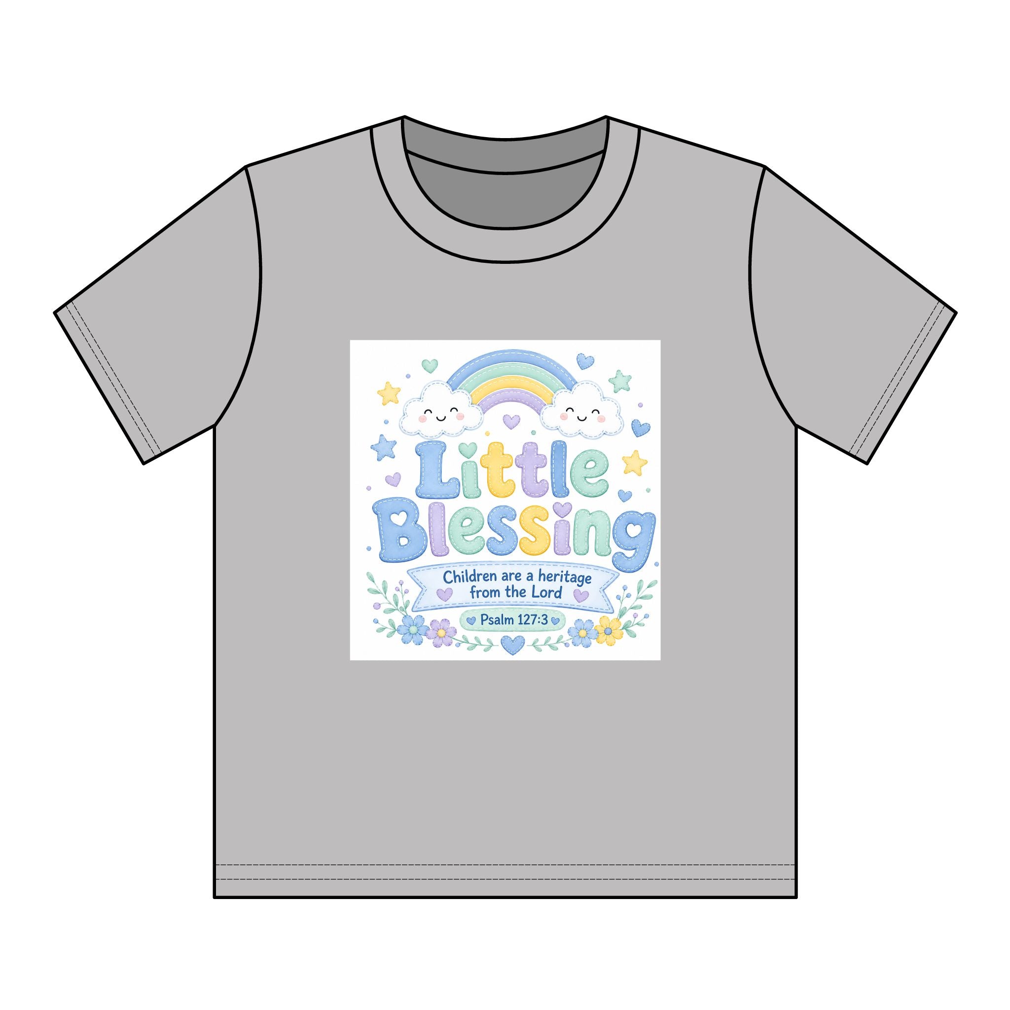 Kids T-Shirt – “Little Blessing” Pastel Rainbow Christian Tee (Youth)