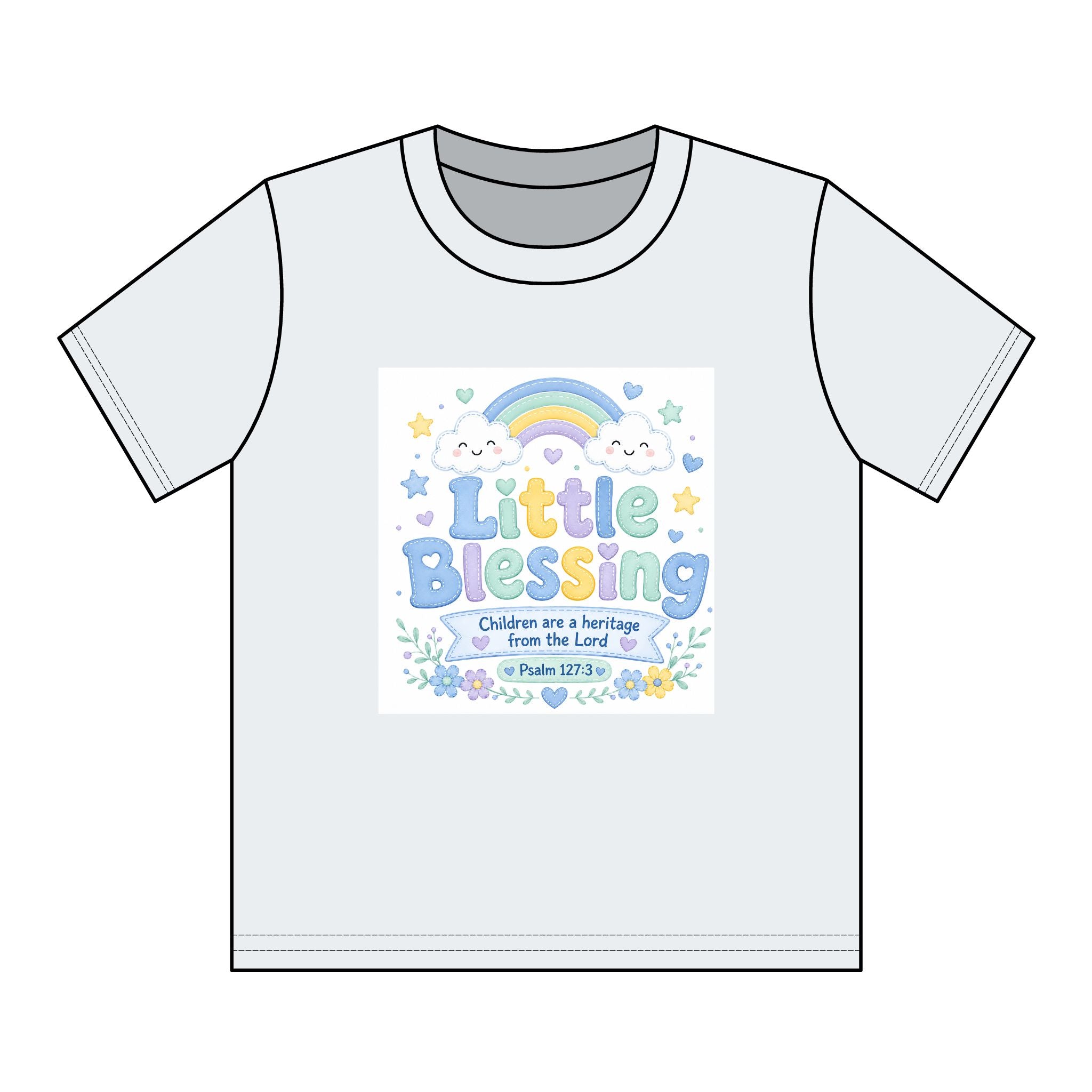 Kids T-Shirt – “Little Blessing” Pastel Rainbow Christian Tee (Youth)