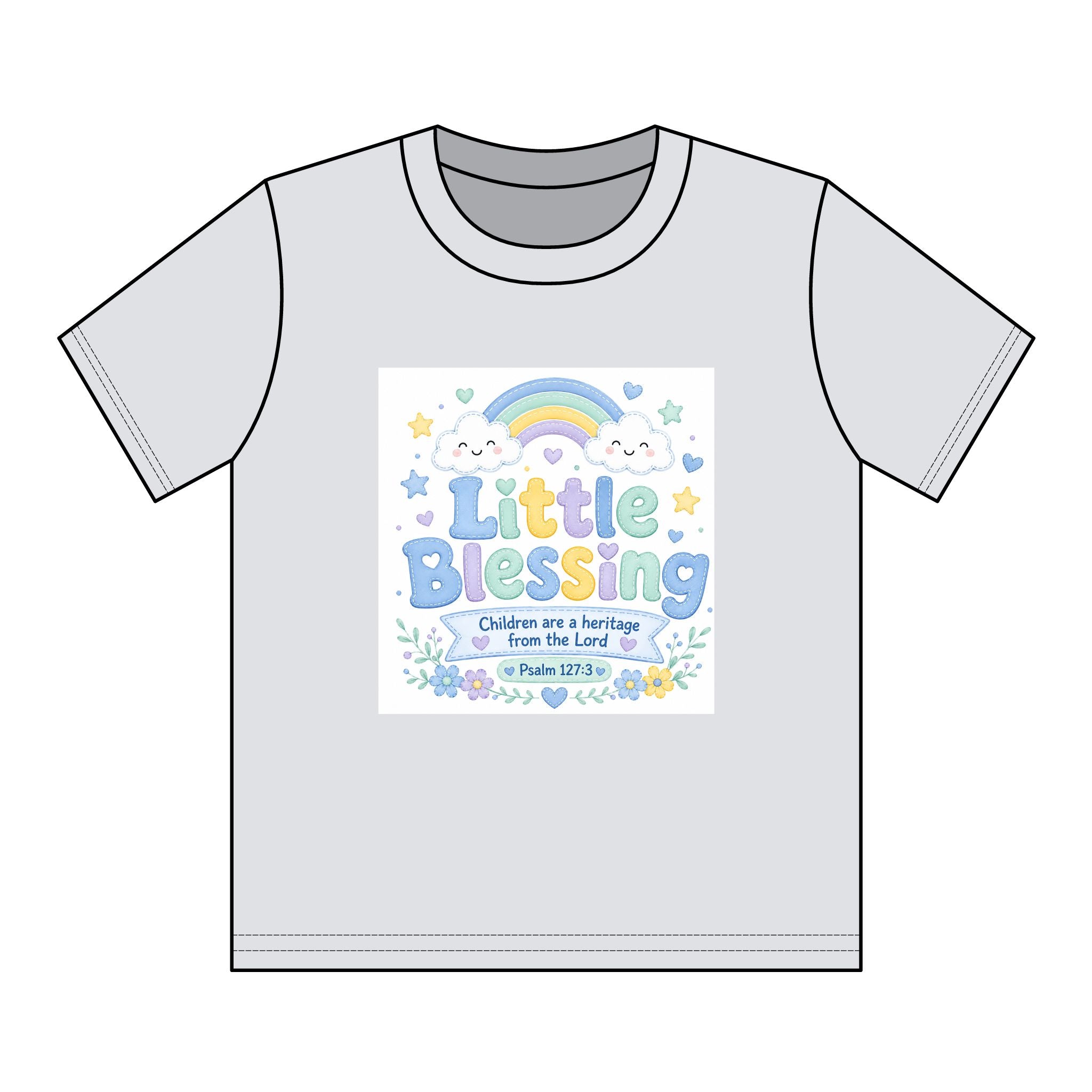 Kids T-Shirt – “Little Blessing” Pastel Rainbow Christian Tee (Youth)