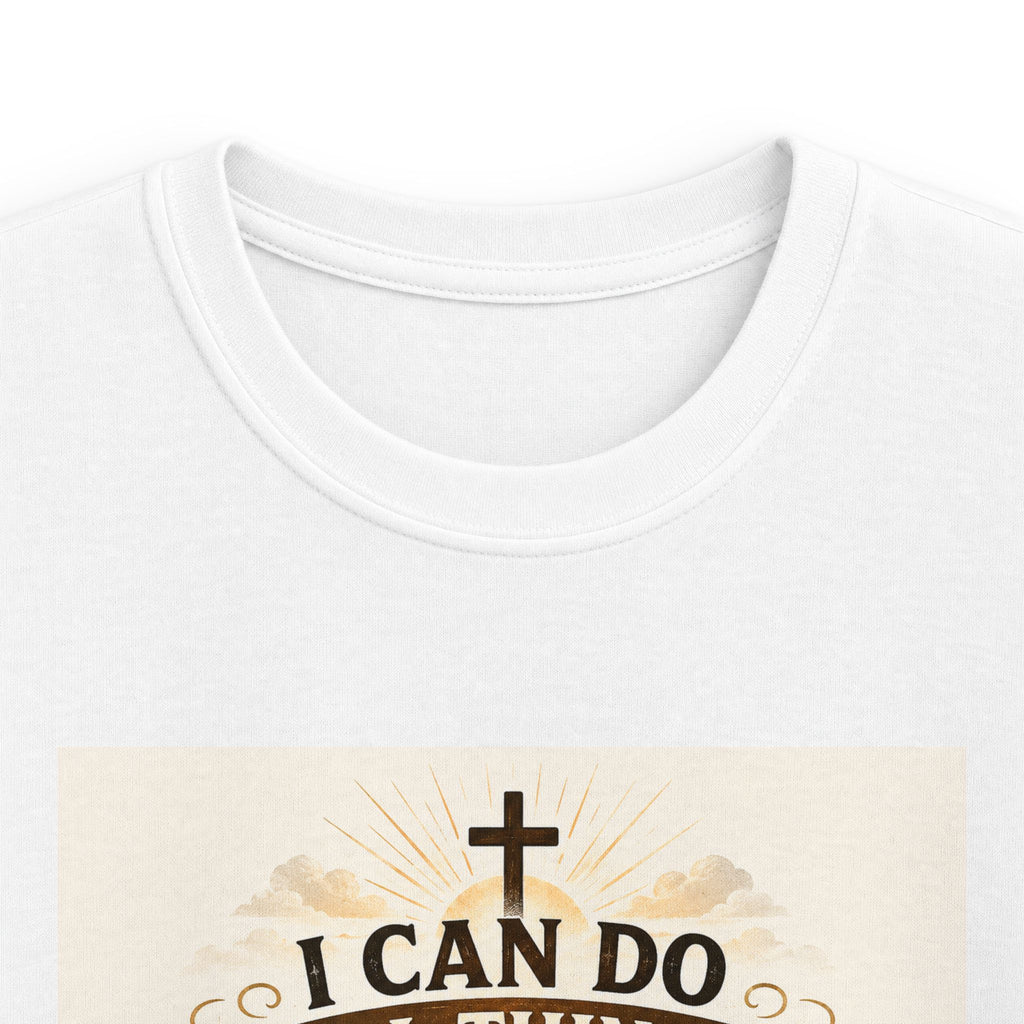 Kids Christian Tee — “I Can Do All Things Through Christ” Bible Verse Shirt