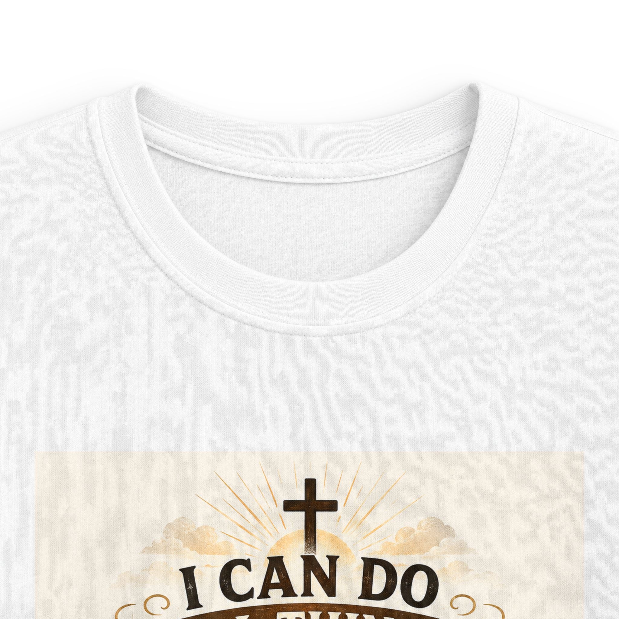 Kids Christian Tee — “I Can Do All Things Through Christ” Bible Verse Shirt