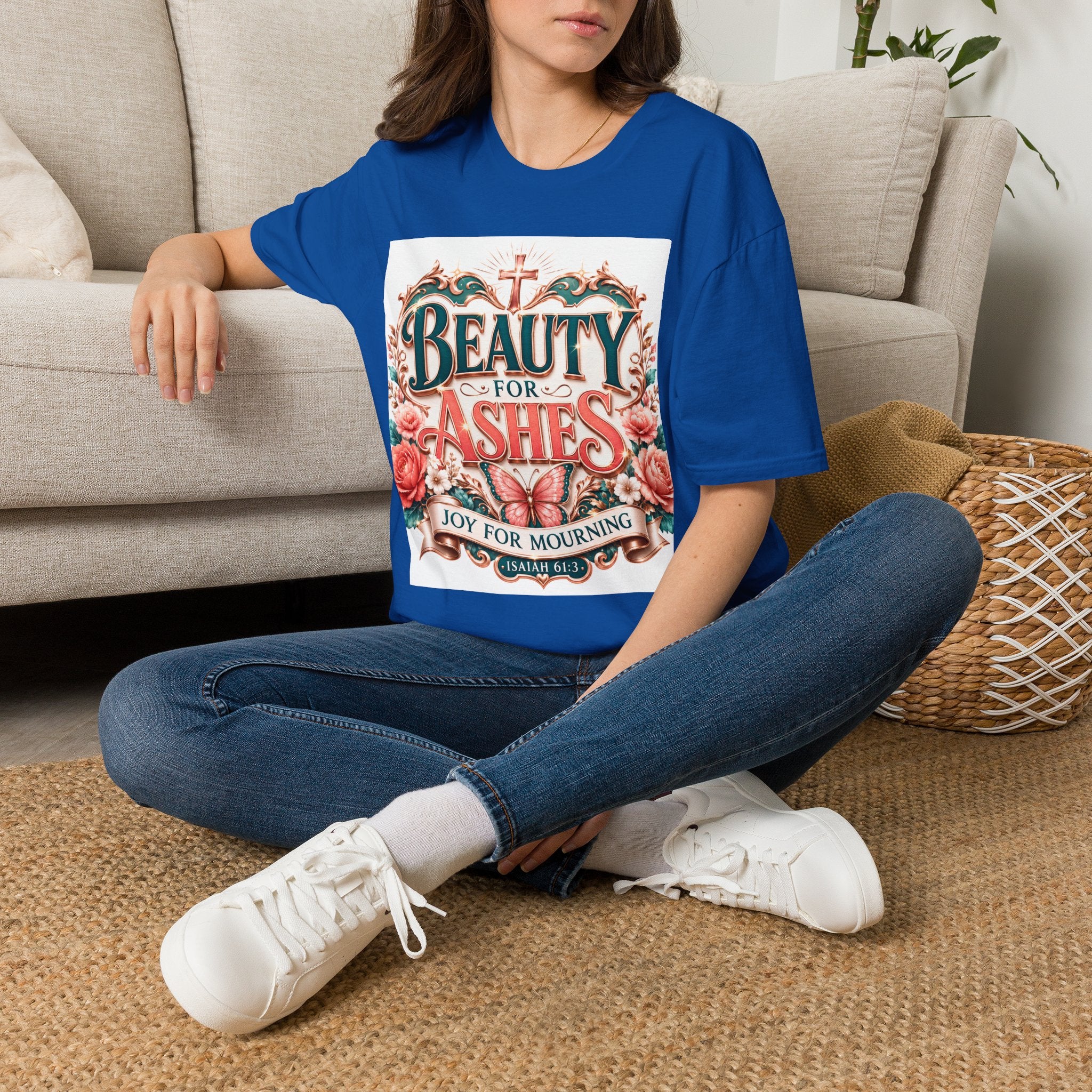 Beauty for Ashes T-Shirt — Christian Faith Floral Tee (Joy for Mourning)