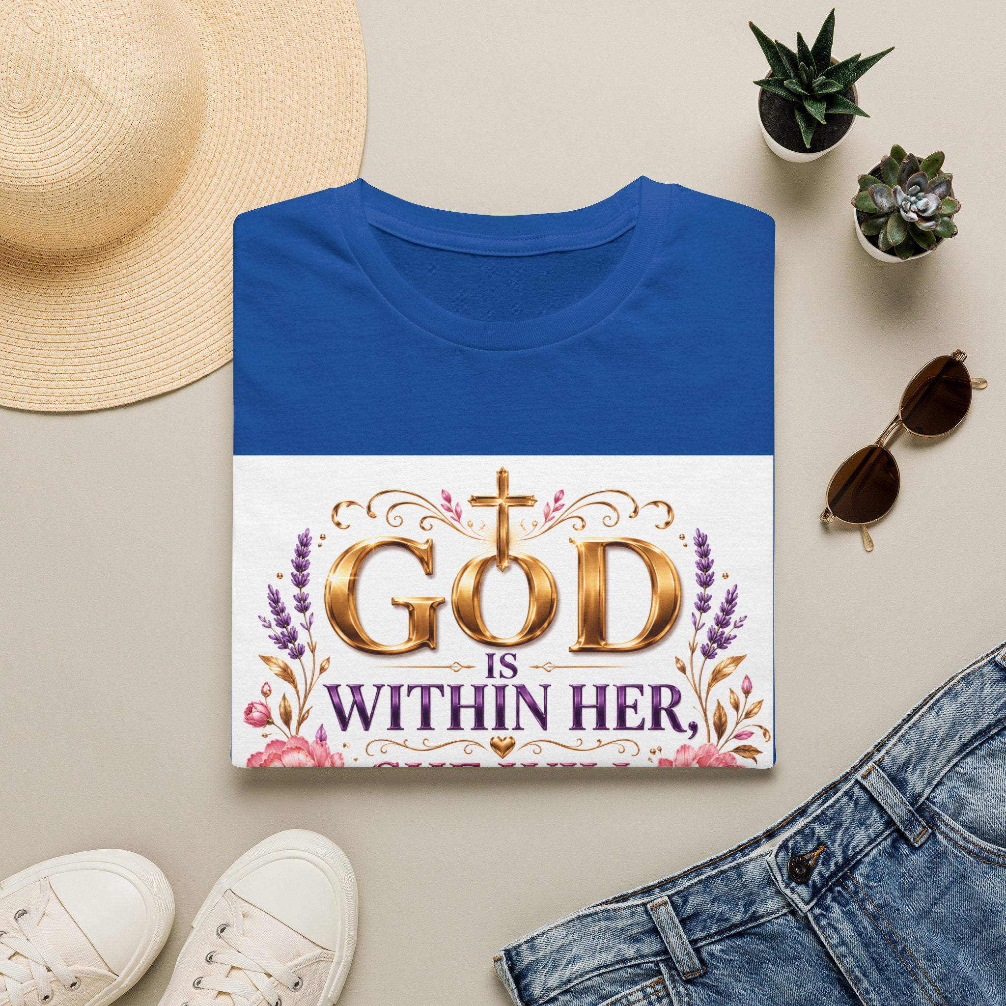 Faithful Floral T‑Shirt — "God Is Within Her, She Will Not Fall" Inspirational Christian Tee