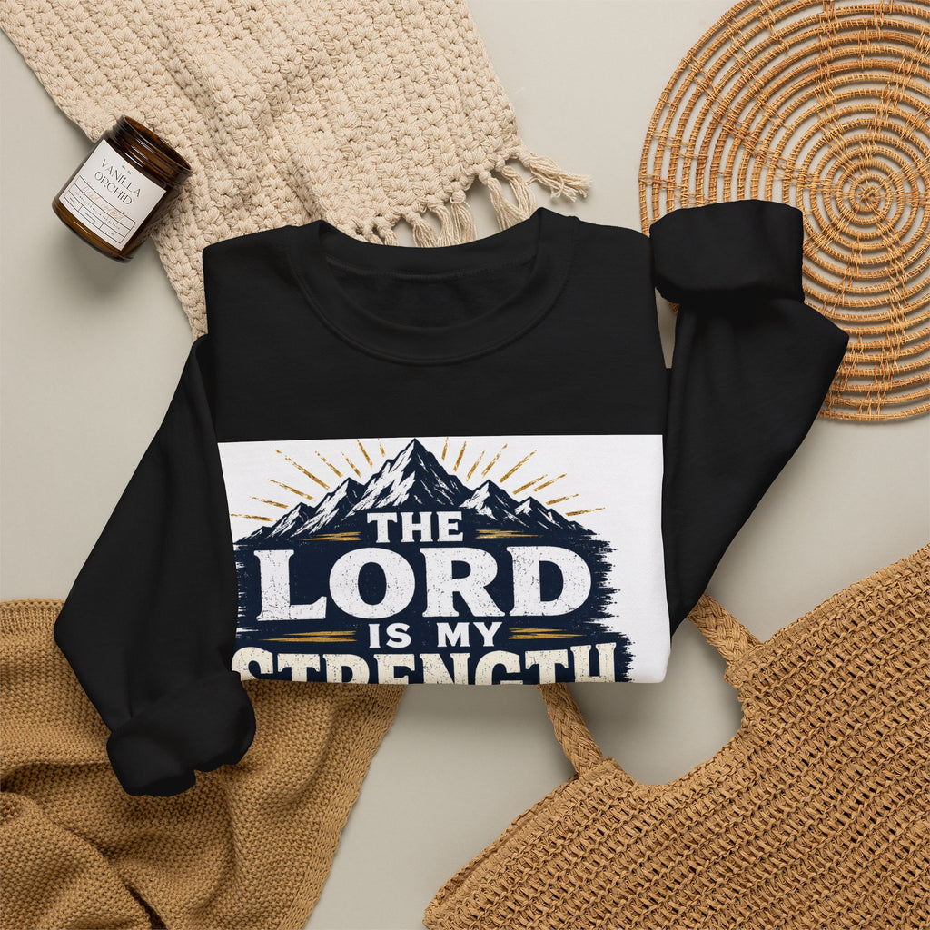 Crewneck Sweatshirt — "The Lord Is My Strength and My Shield" Psalm 28:7 Christian Pullover
