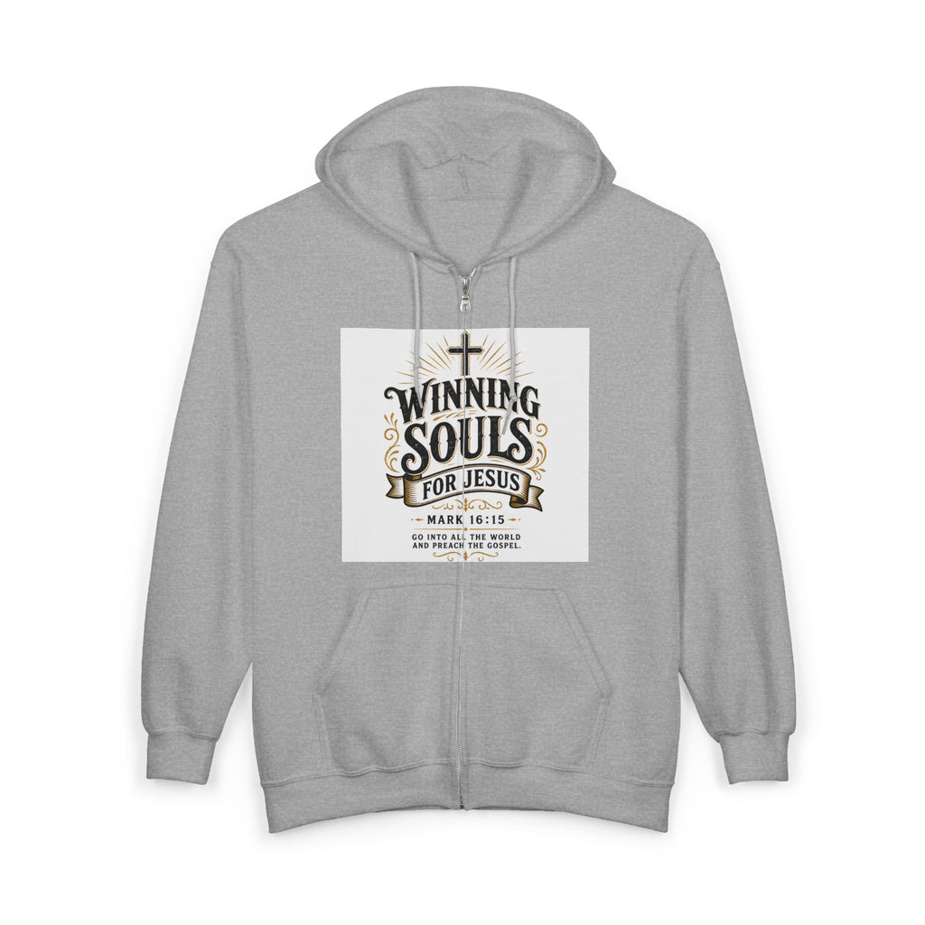 Christian Zip Hoodie — "Winning Souls for Jesus" Faith Ministry Sweatshirt