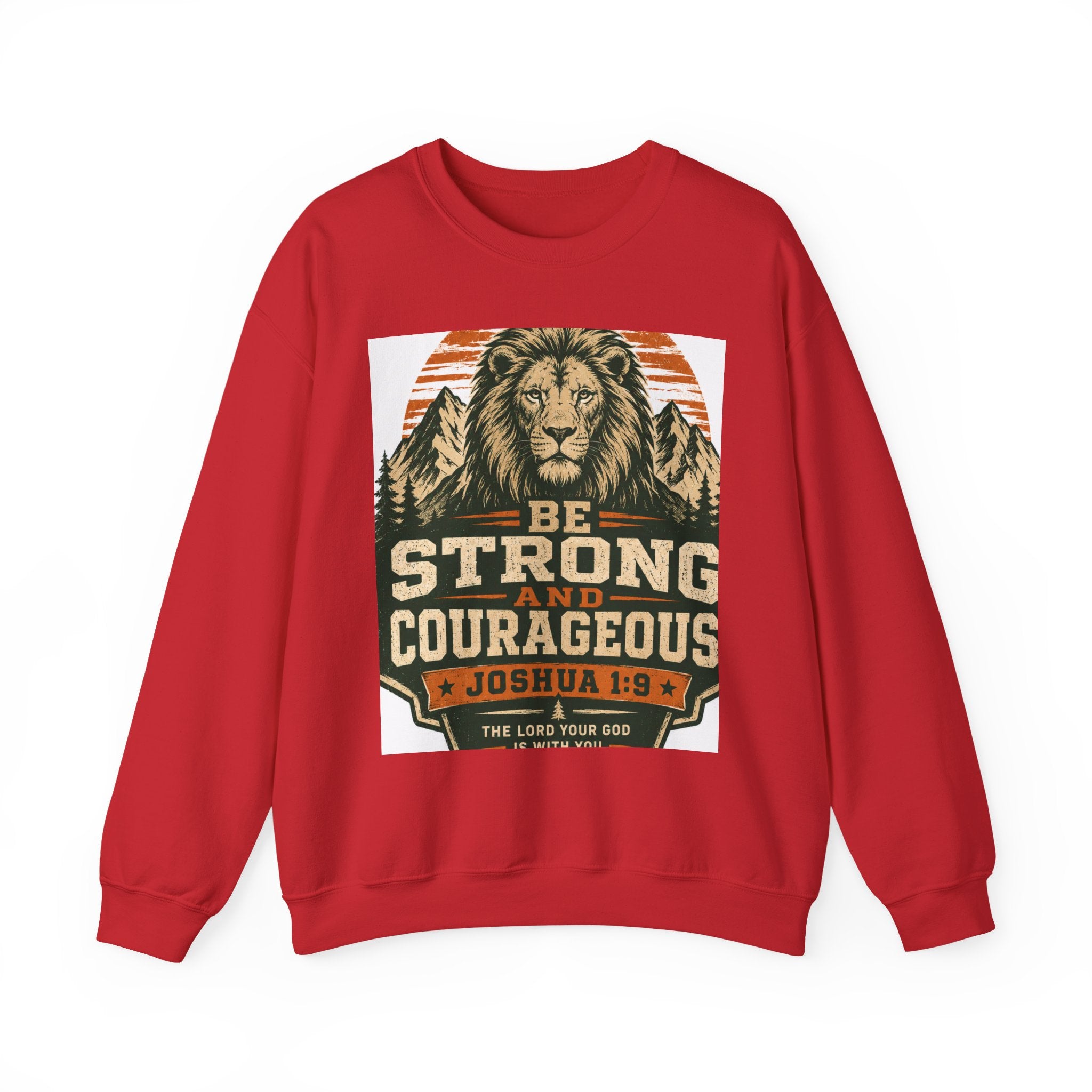 Be Strong and Courageous Crewneck Sweatshirt – Joshua 1:9 Lion Graphic