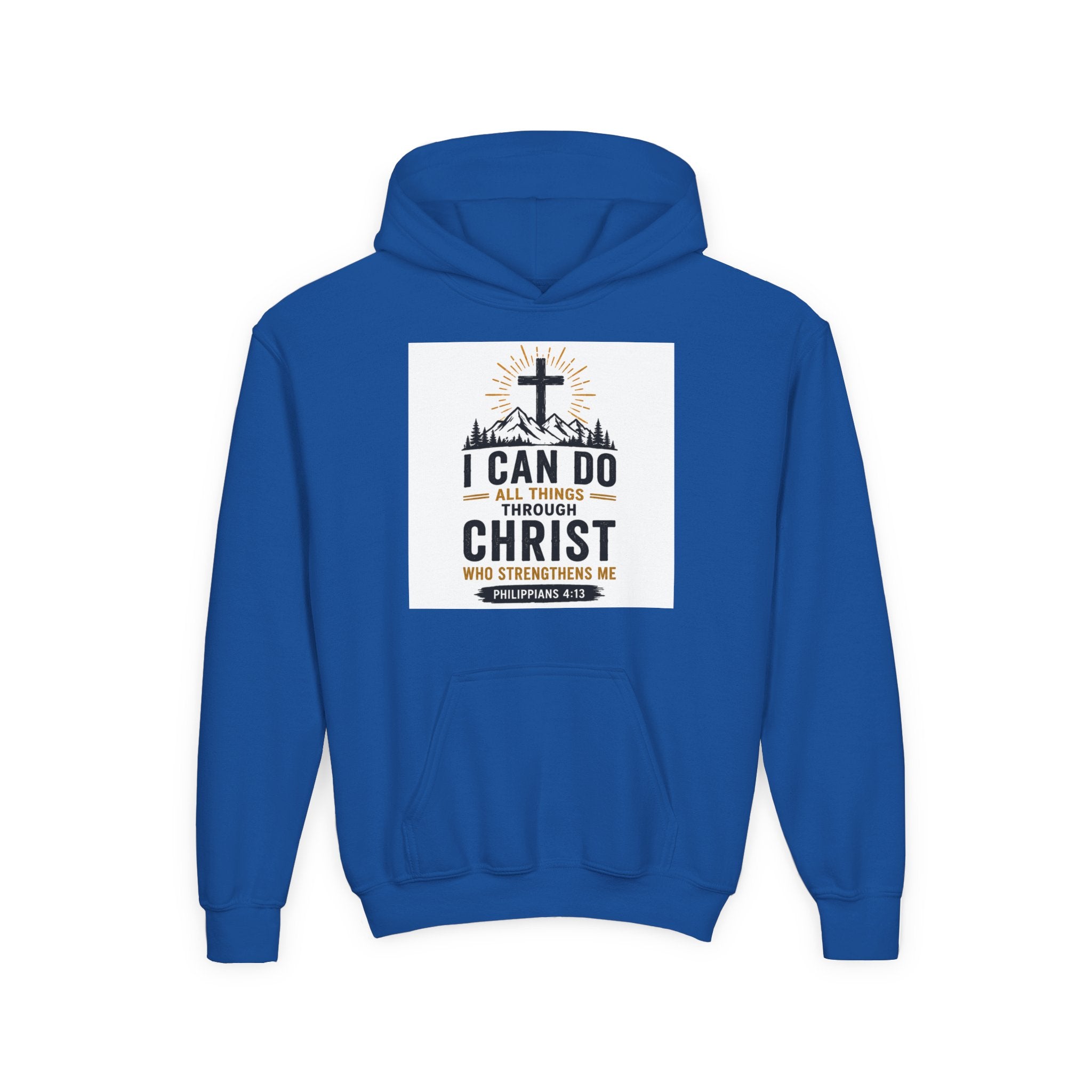 Christian Youth Hoodie - "I Can Do All Things Through Christ" Faith Pullover