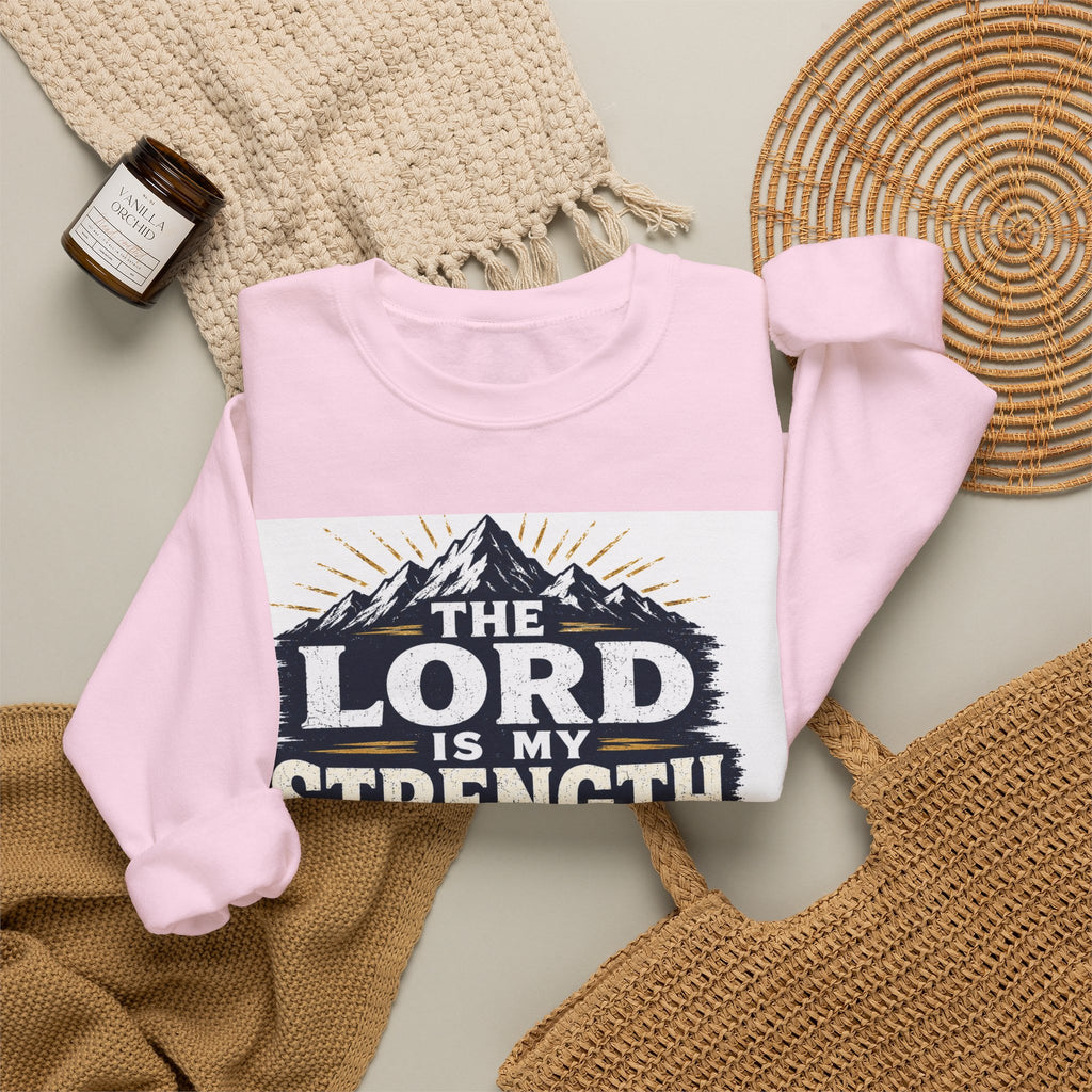 Crewneck Sweatshirt — "The Lord Is My Strength and My Shield" Psalm 28:7 Christian Pullover