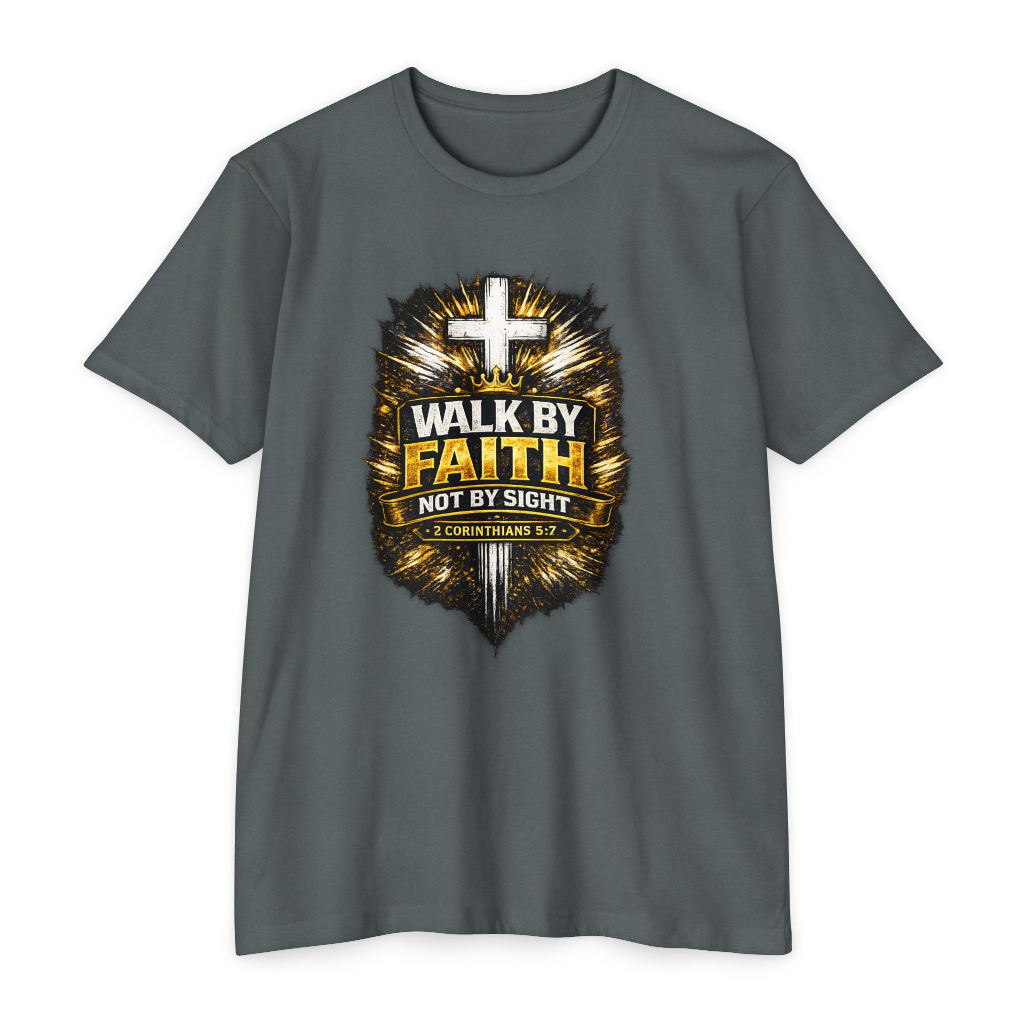 Walk By Faith T-Shirt — Christian Cross Scripture Tee (2 Corinthians 5:7)