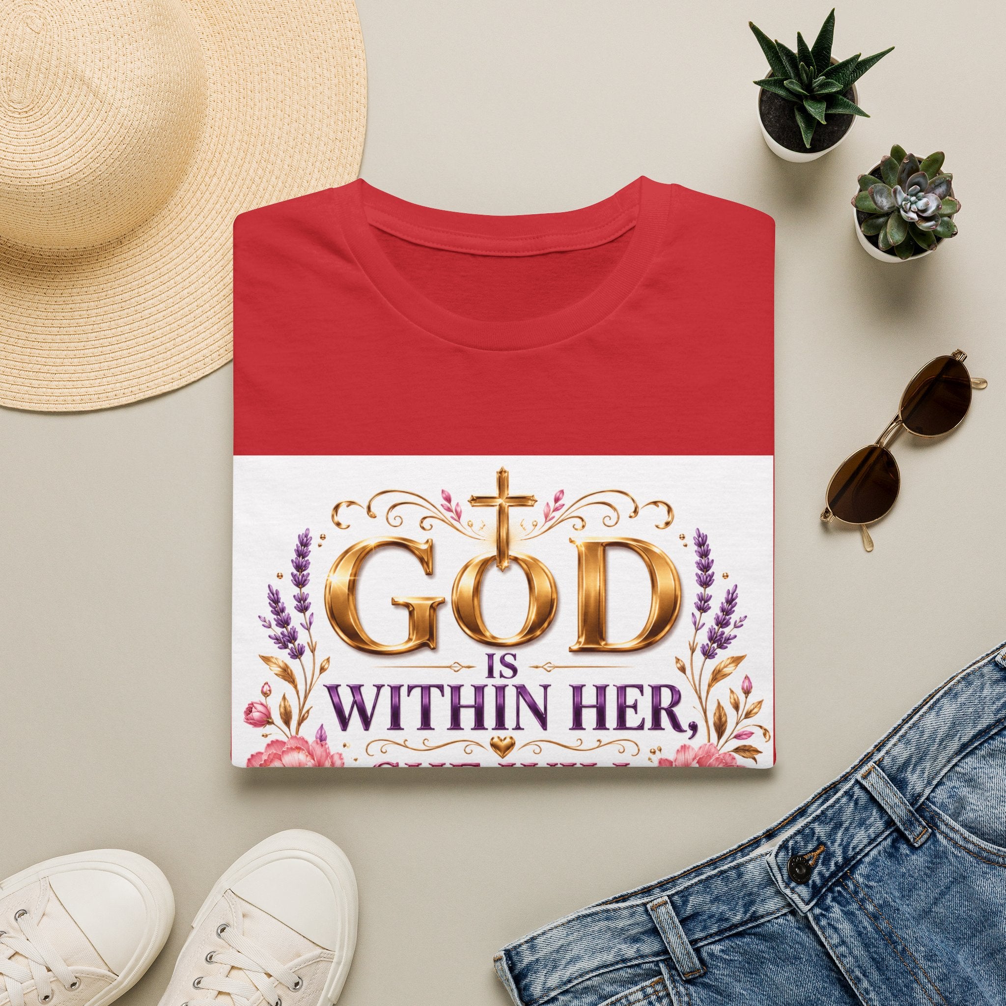 Faithful Floral T‑Shirt — "God Is Within Her, She Will Not Fall" Inspirational Christian Tee