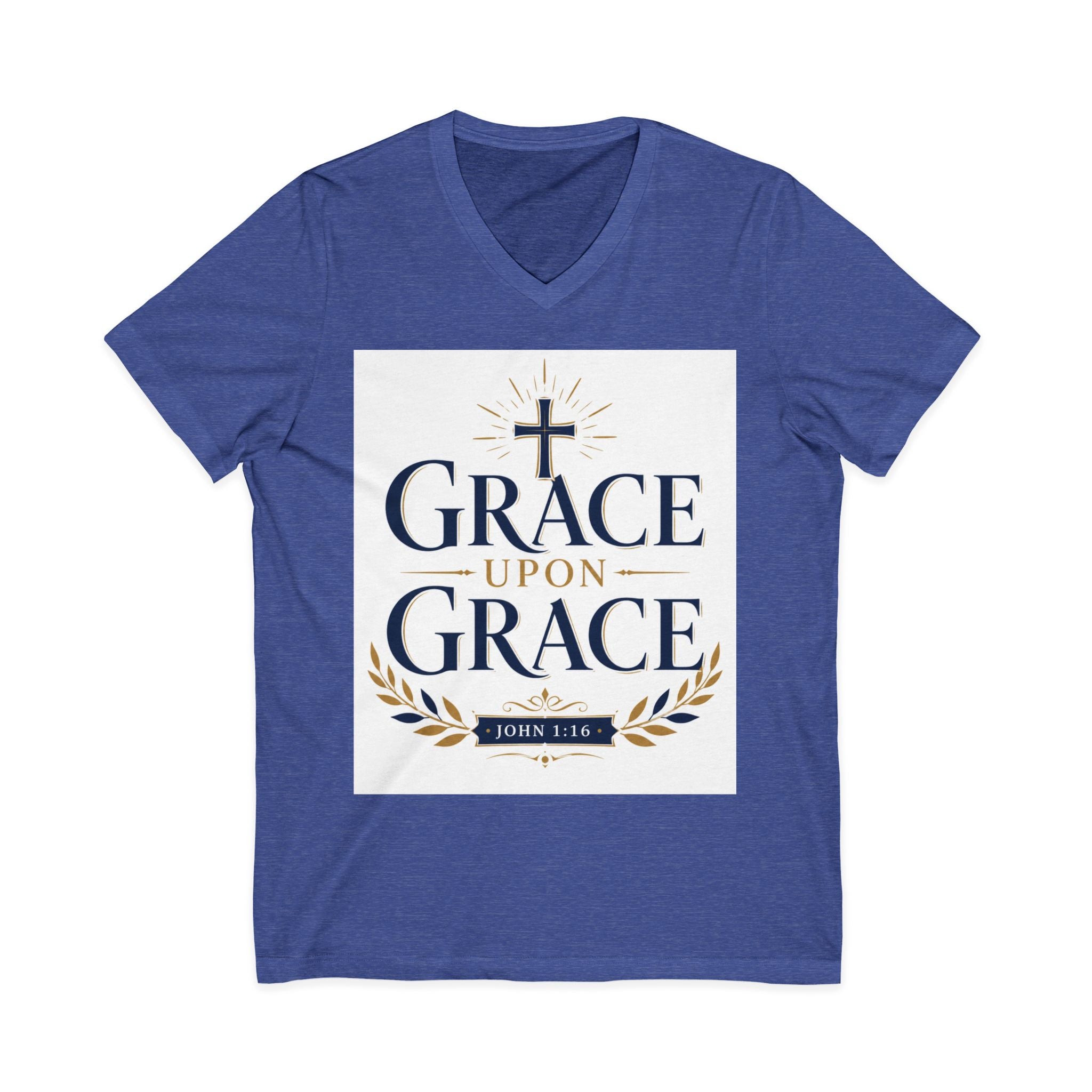 Grace Upon Grace V-Neck Tee — Christian Faith Inspirational Shirt (John 1:16)