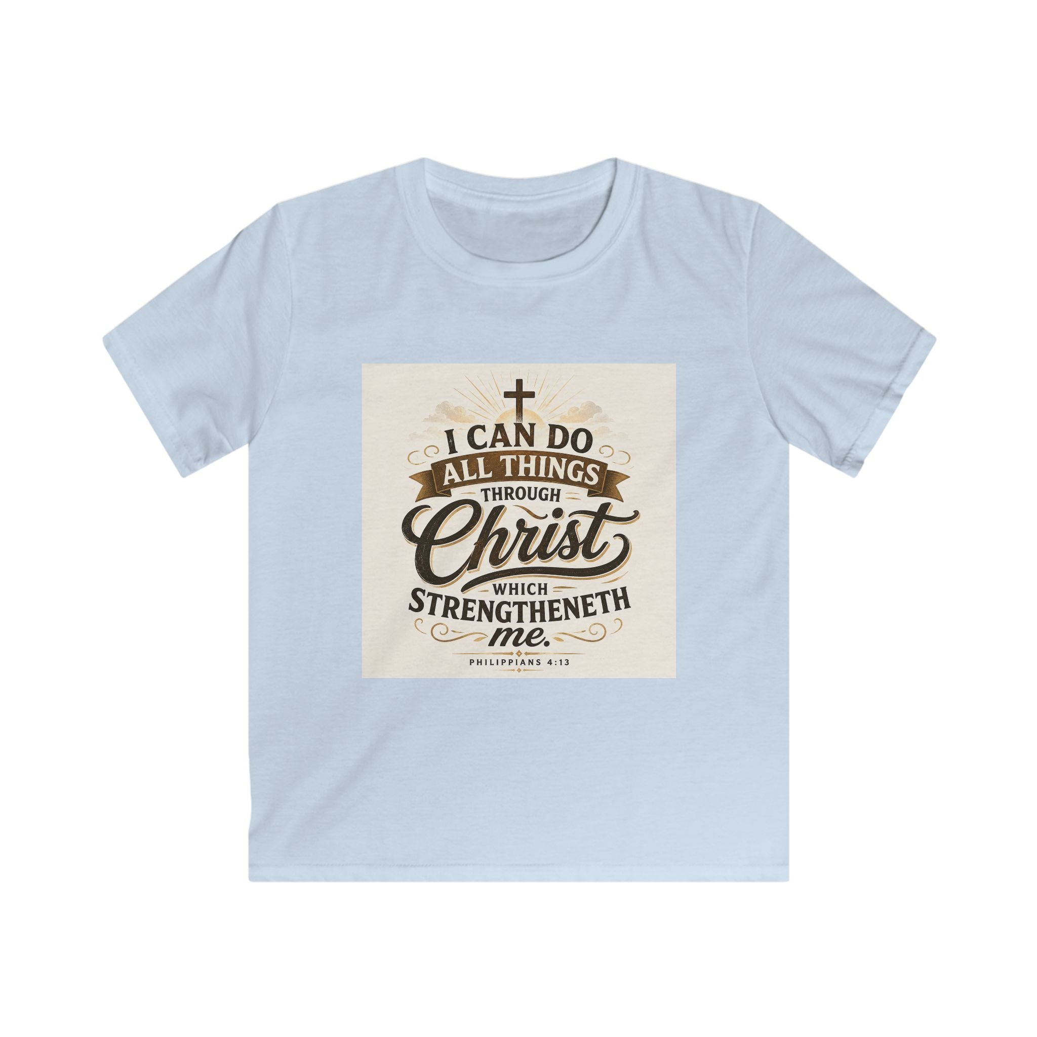 Kids Christian Tee — “I Can Do All Things Through Christ” Bible Verse Shirt