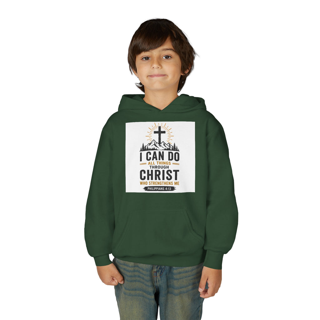 Christian Youth Hoodie - "I Can Do All Things Through Christ" Faith Pullover