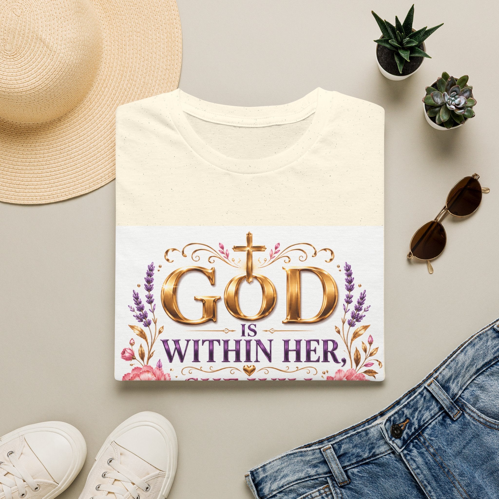 Faithful Floral T‑Shirt — "God Is Within Her, She Will Not Fall" Inspirational Christian Tee