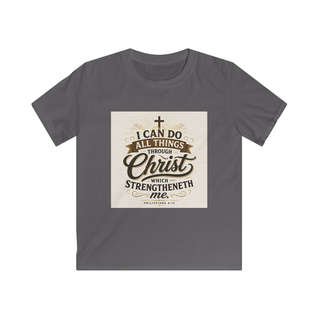 Kids Christian Tee — “I Can Do All Things Through Christ” Bible Verse Shirt