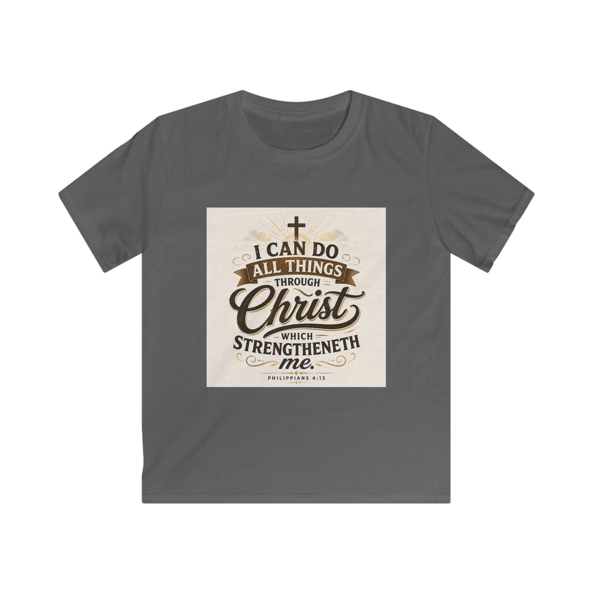 Kids Christian Tee — “I Can Do All Things Through Christ” Bible Verse Shirt