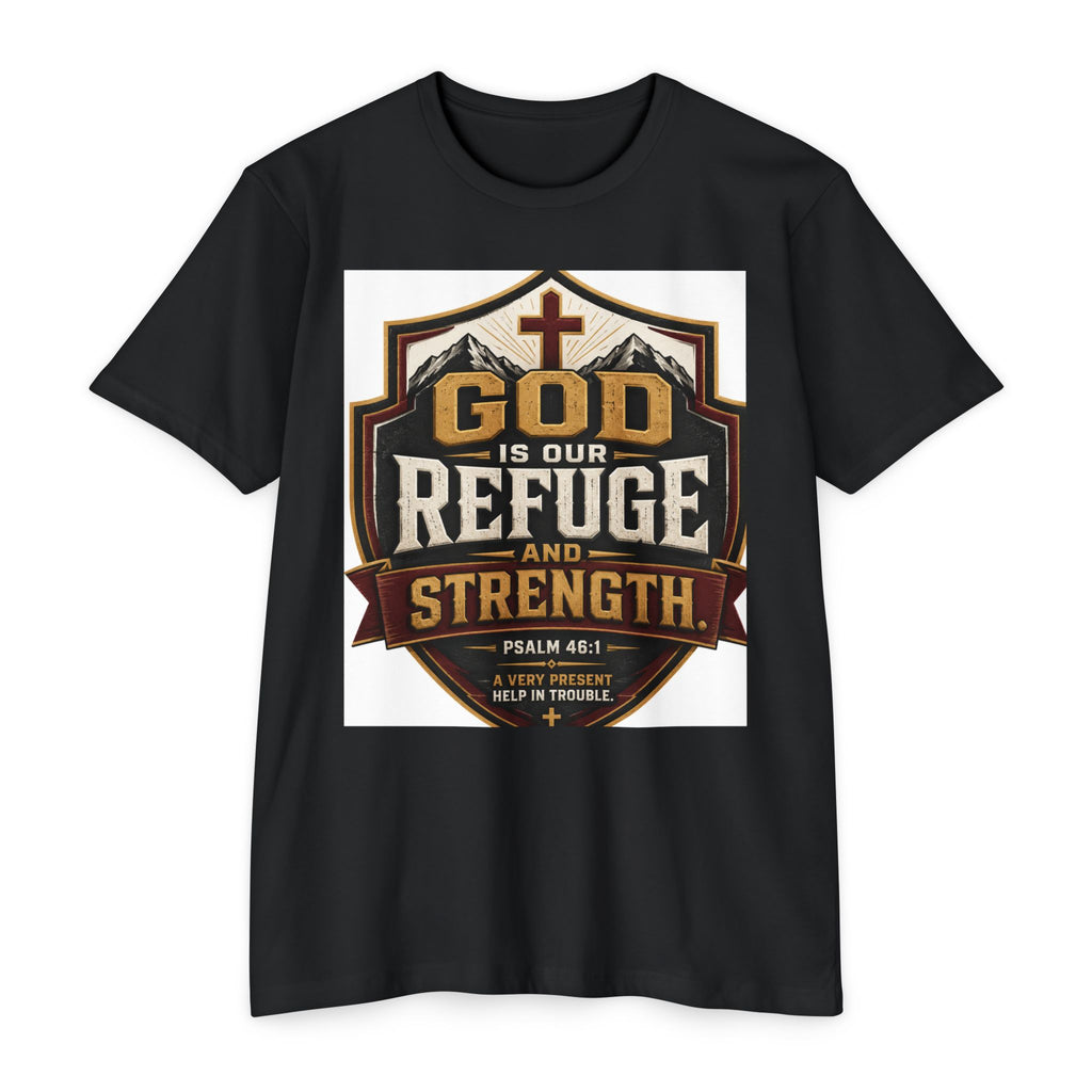 God Is Our Refuge And Strength T-Shirt — Psalm 46:1 Christian Faith Tee
