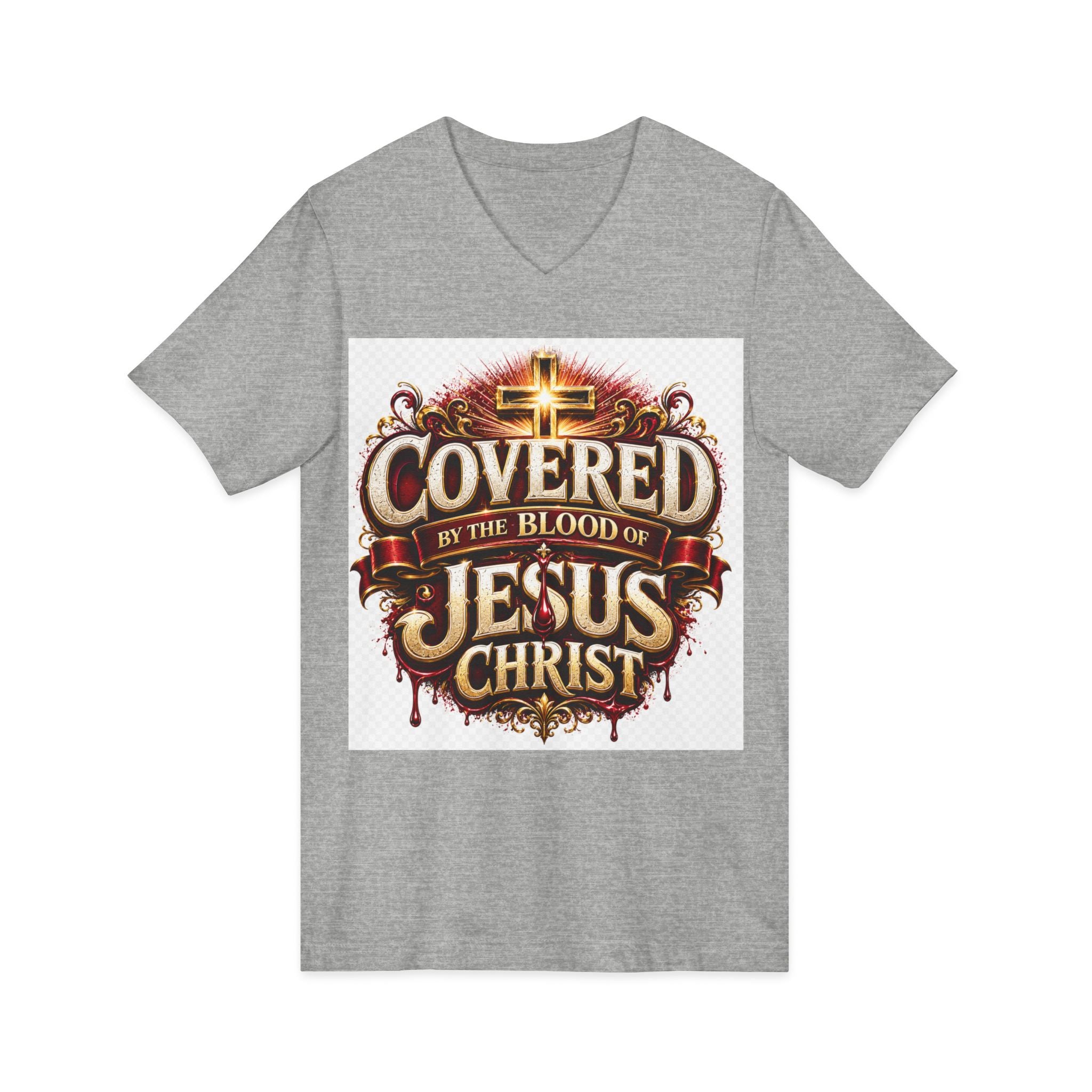Covered by the Blood of Jesus T-Shirt — Christian Faith V-Neck Tee