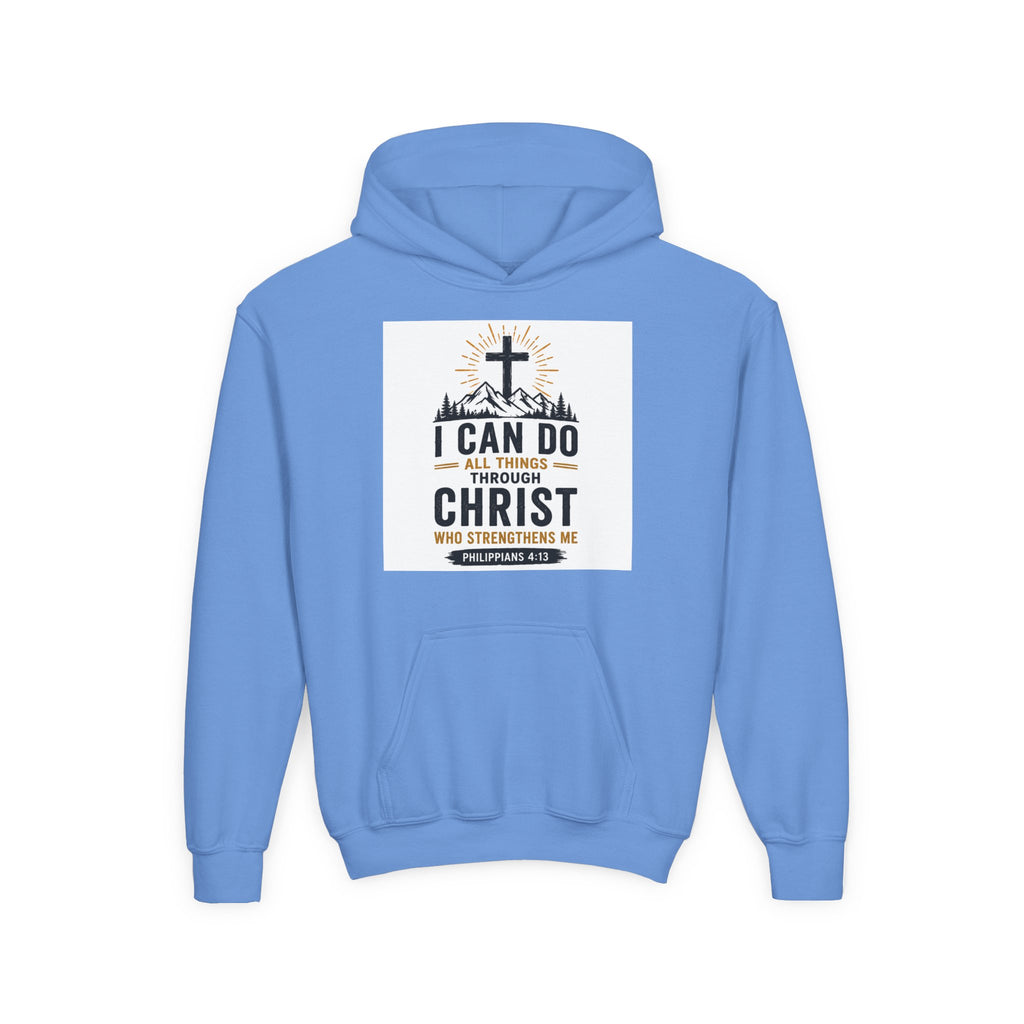 Christian Youth Hoodie - "I Can Do All Things Through Christ" Faith Pullover