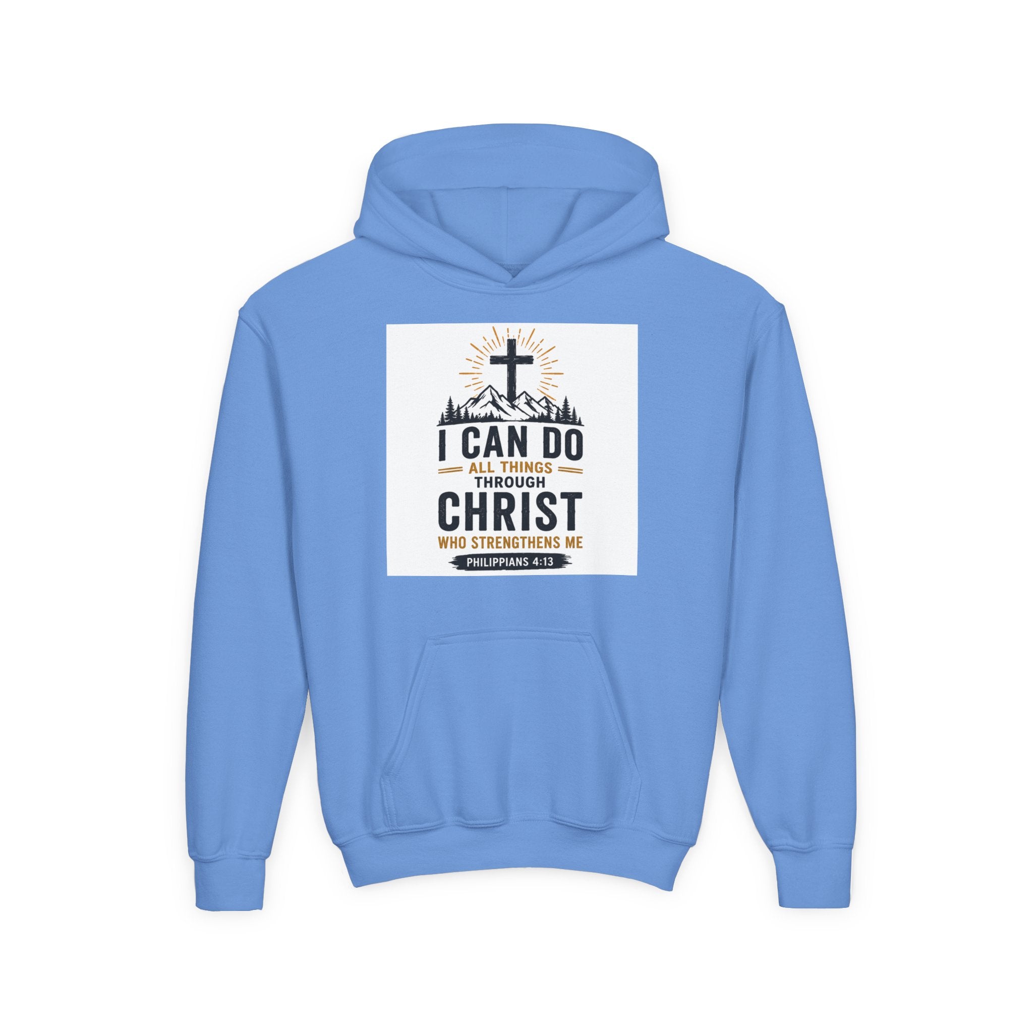 Christian Youth Hoodie - "I Can Do All Things Through Christ" Faith Pullover