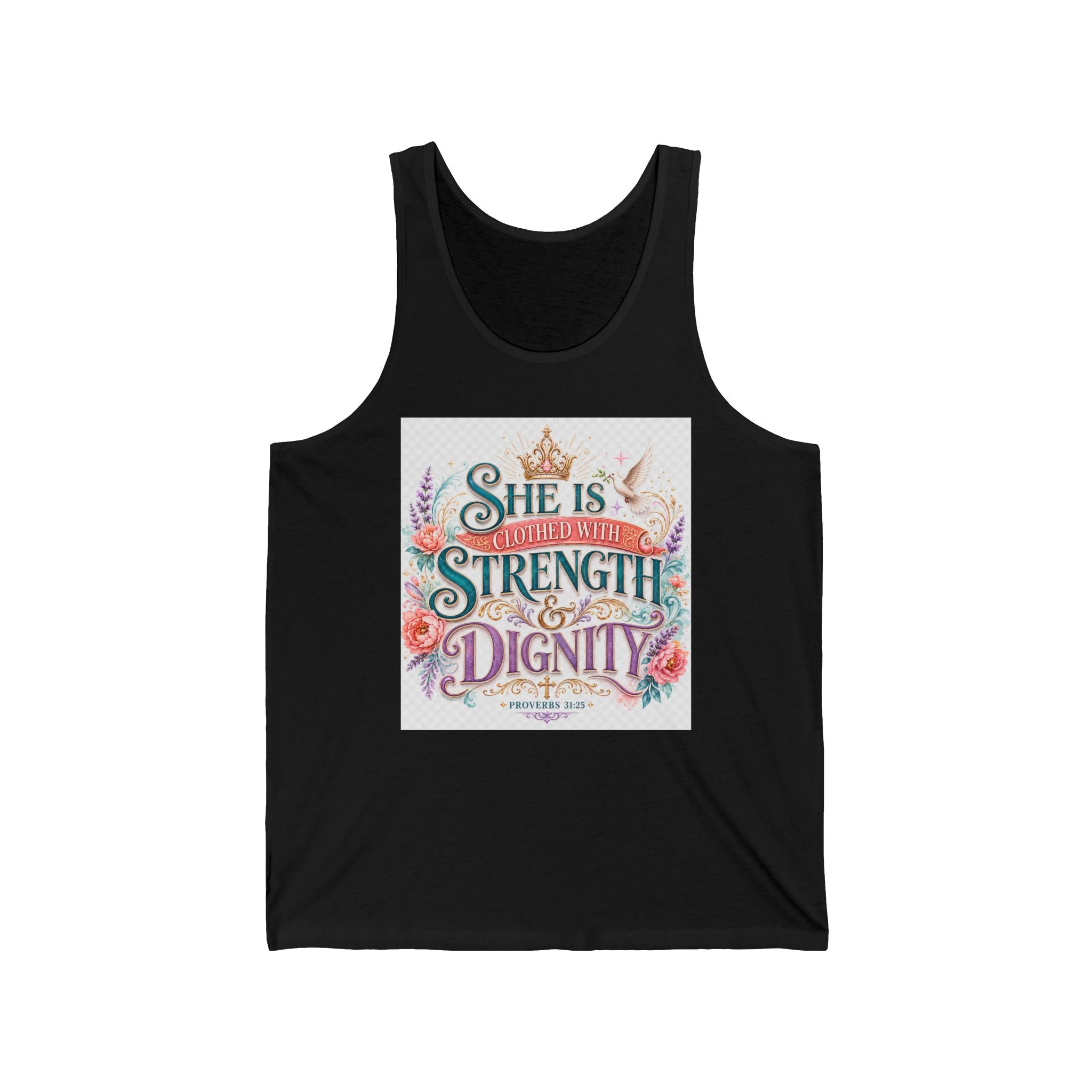 She Is Clothed With Strength & Dignity Tank — Inspirational Floral Women’s Tank Top