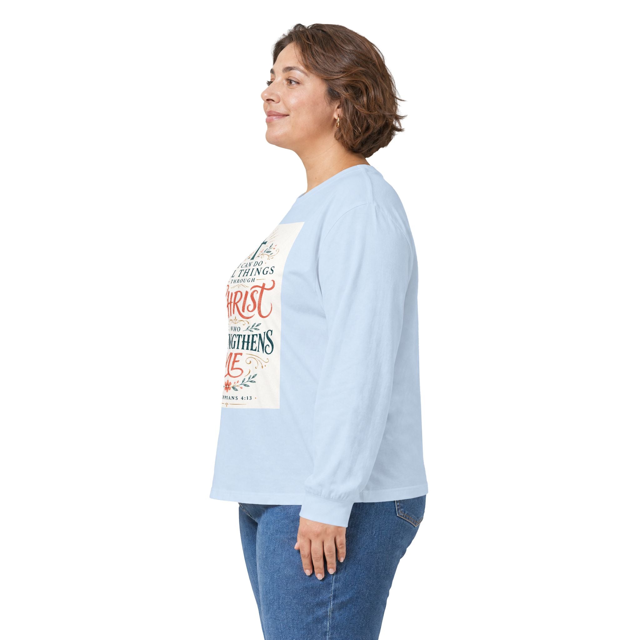 Christian Faith Long Sleeve Tee — "I Can Do All Things Through Christ" Inspirational Shirt