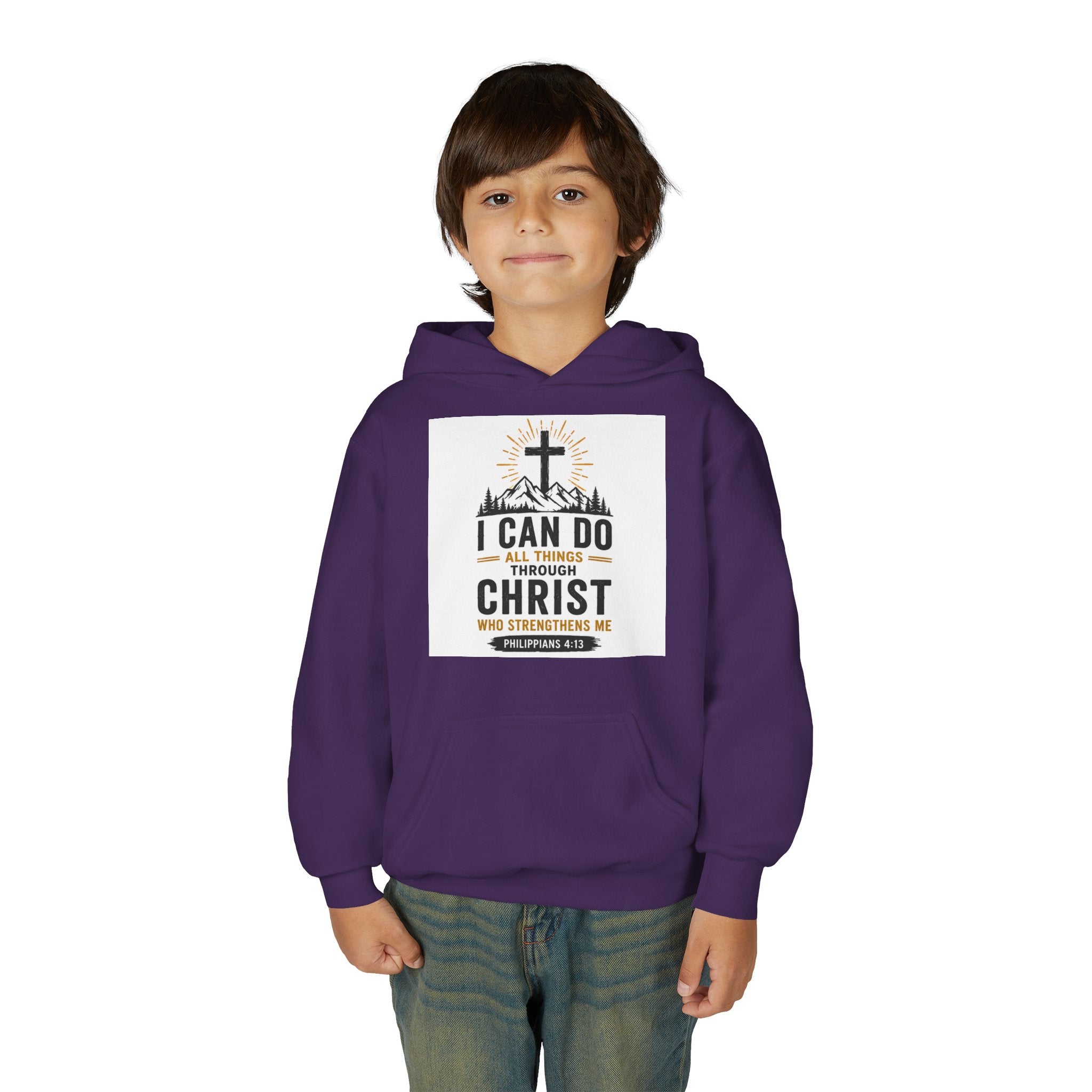 Christian Youth Hoodie - "I Can Do All Things Through Christ" Faith Pullover