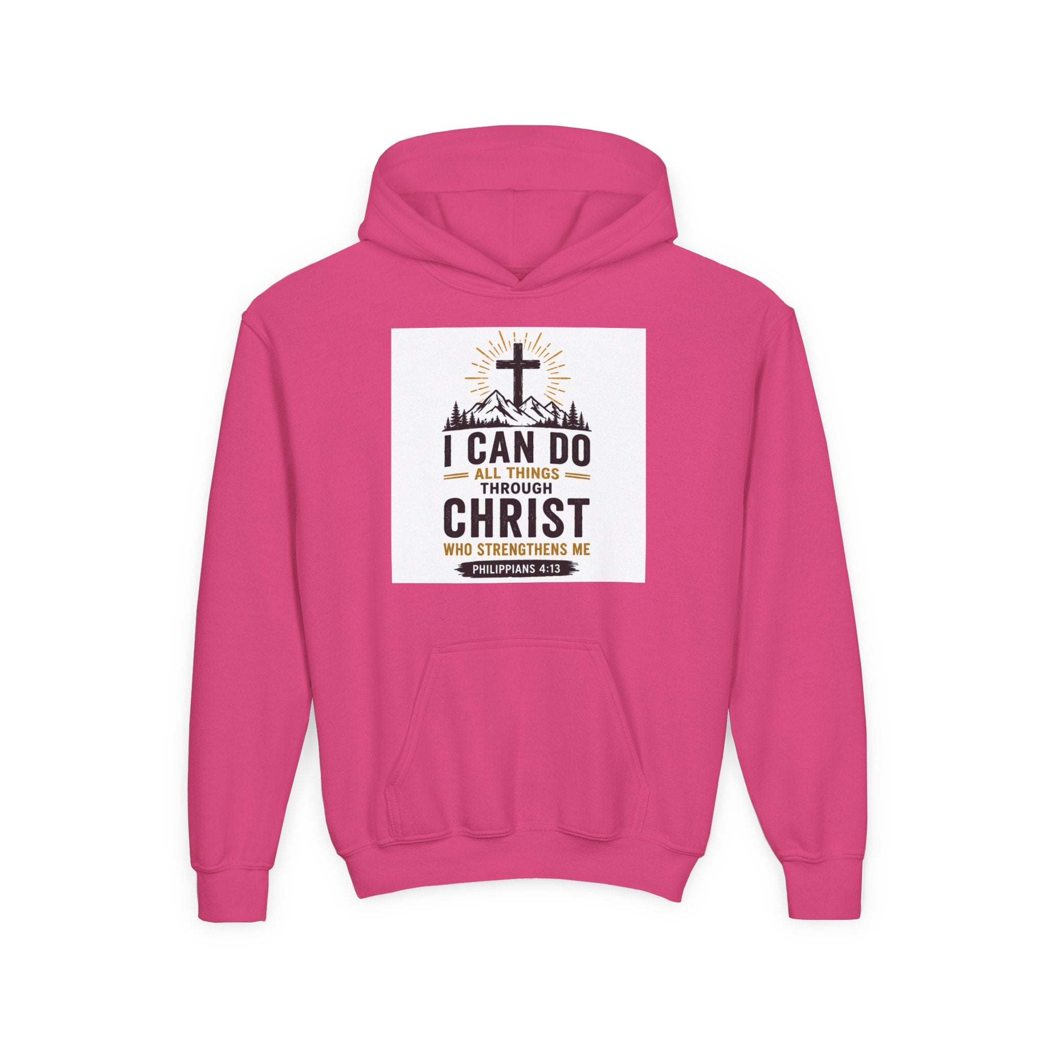 Christian Youth Hoodie - "I Can Do All Things Through Christ" Faith Pullover
