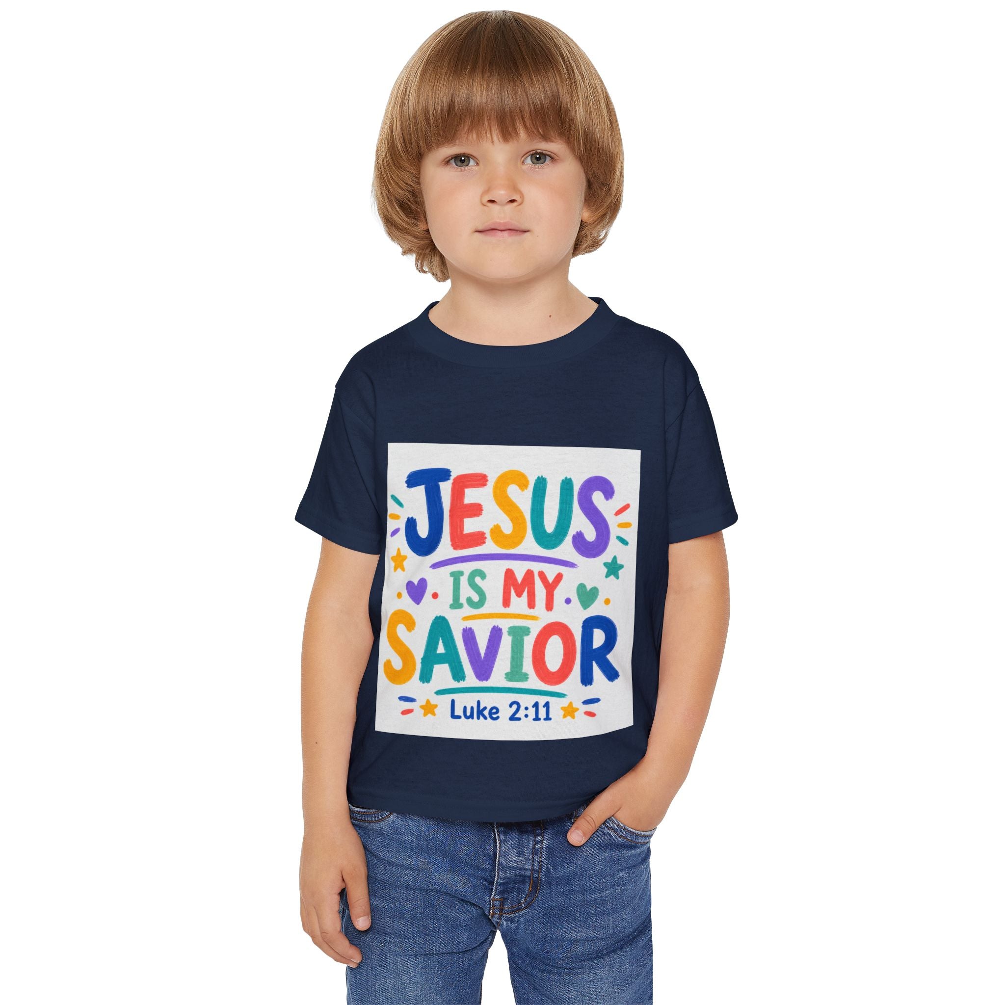 Toddler T-Shirt — "Jesus Is My Savior" Colorful Christian Kids Tee (Luke 2:11)