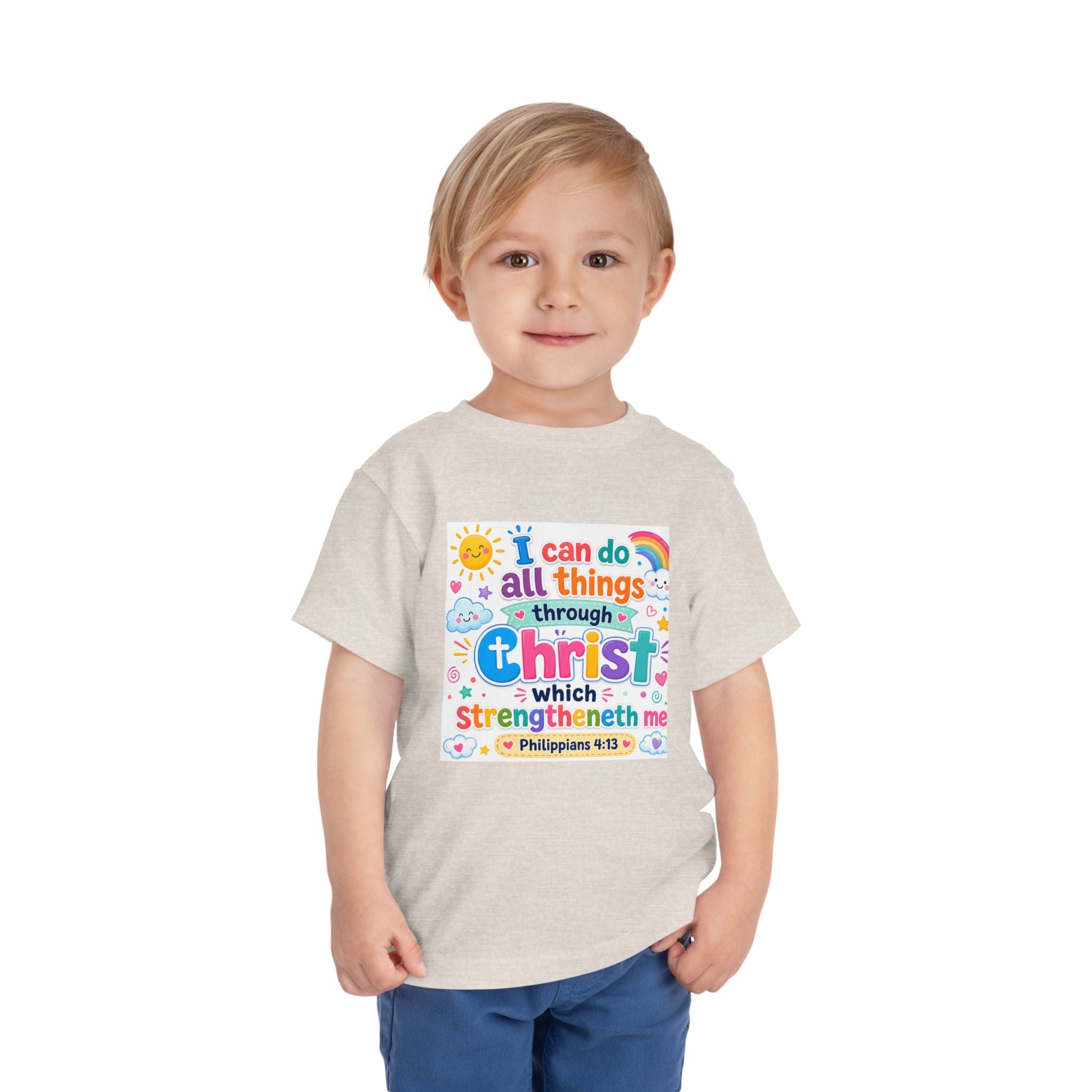 Toddler Tee — "I Can Do All Things Through Christ" Colorful Faith Shirt (Philippians 4:13)