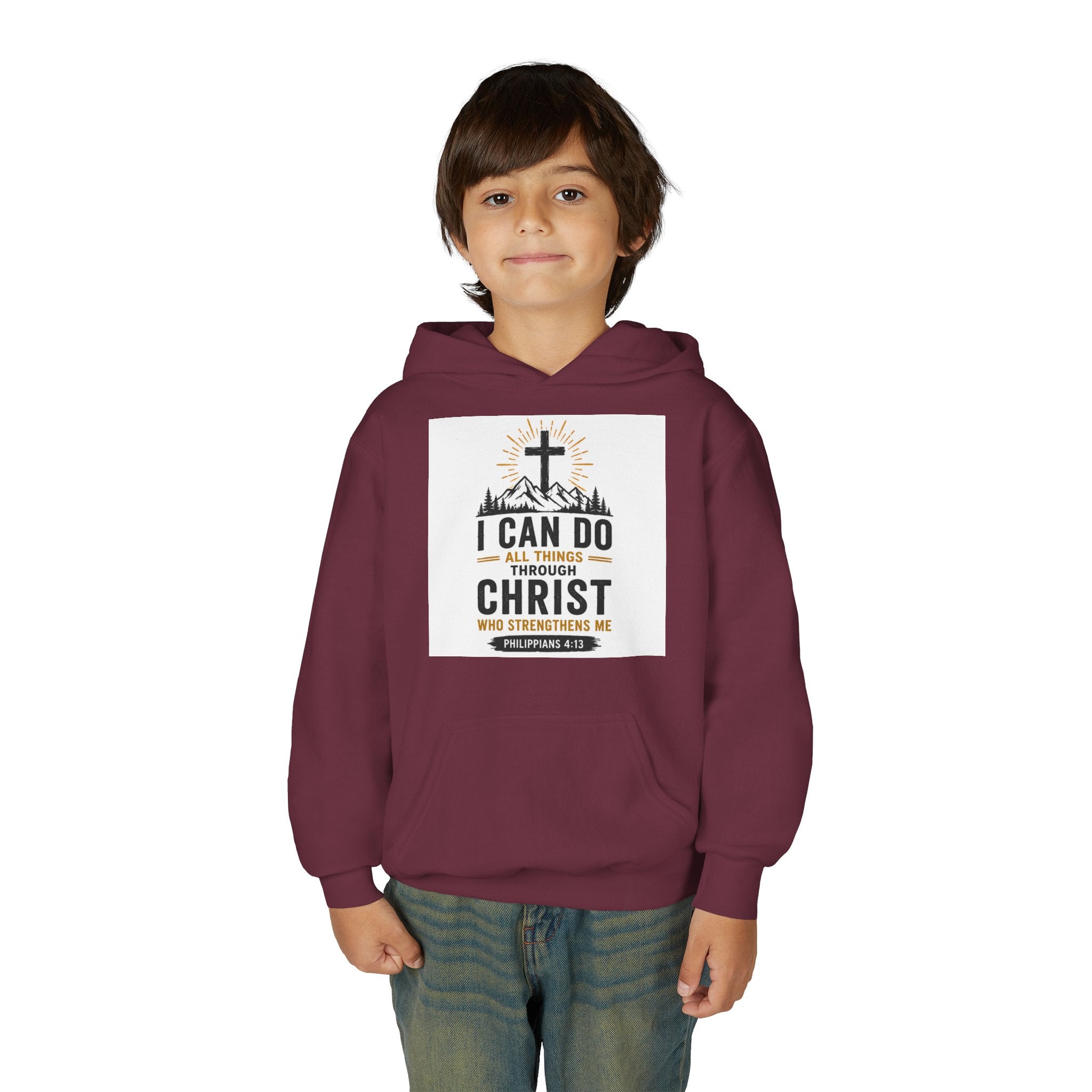 Christian Youth Hoodie - "I Can Do All Things Through Christ" Faith Pullover