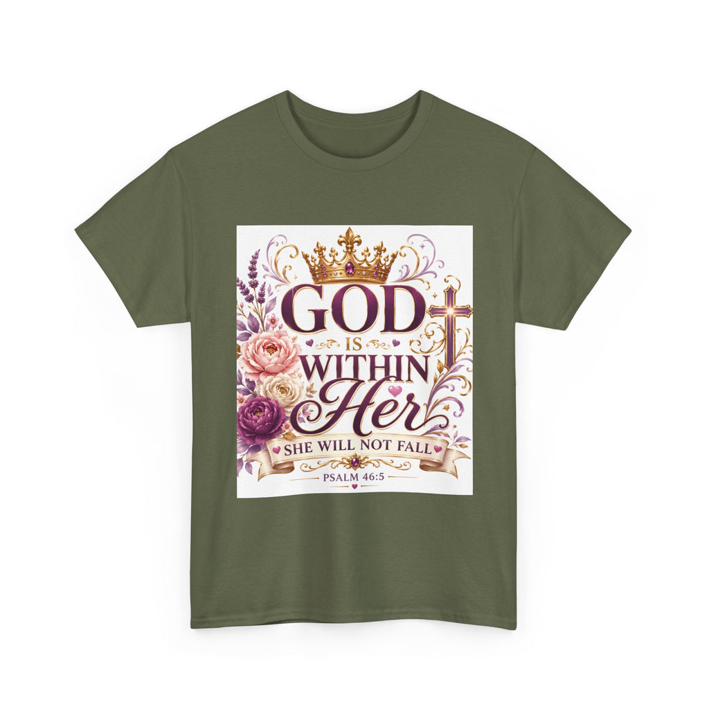 Inspirational Christian Tee - "God Is Within Her, She Will Not Fall" Floral Psalm 46:5 Shirt