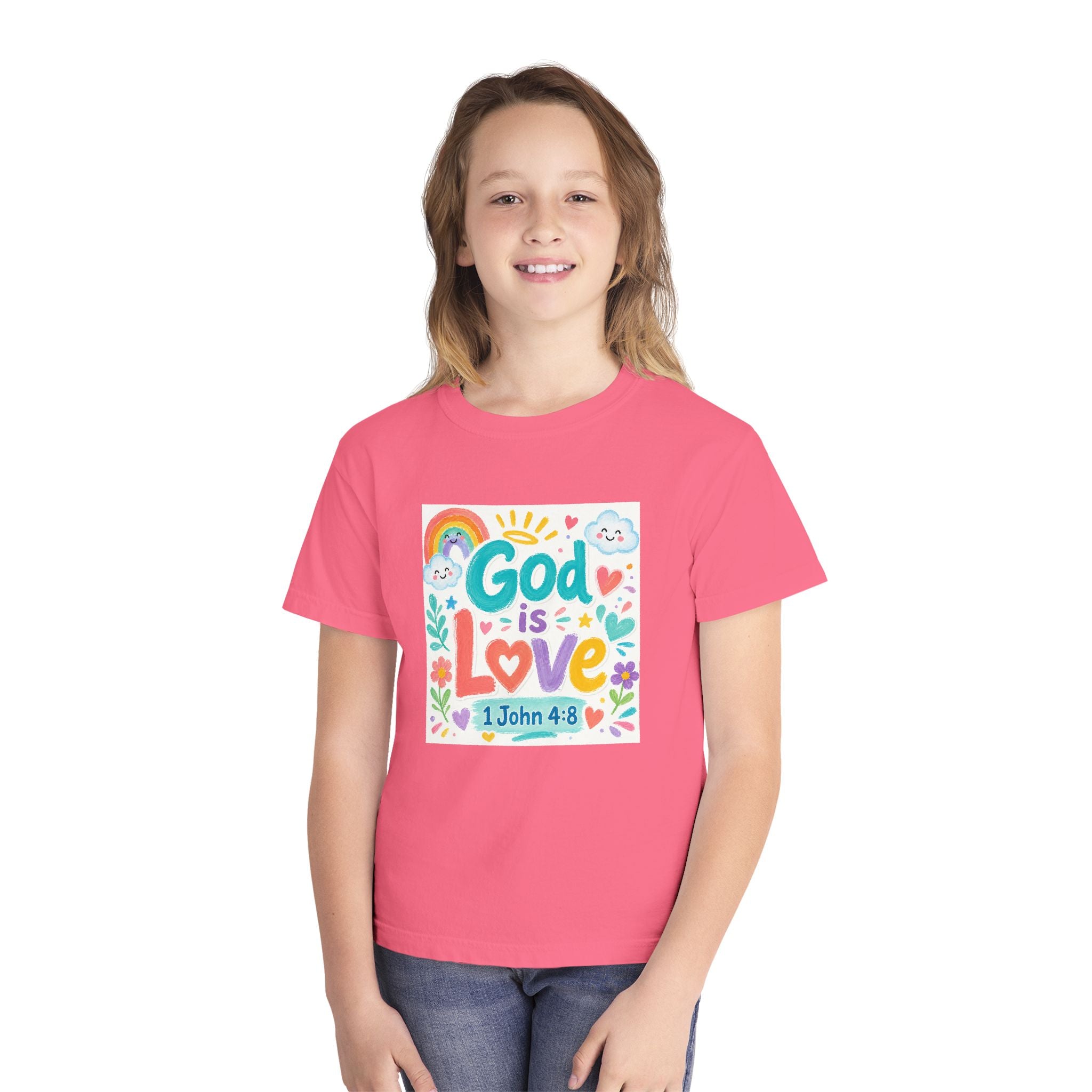Youth Tee — "God Is Love" Kids Christian T-Shirt (1 John 4:8)