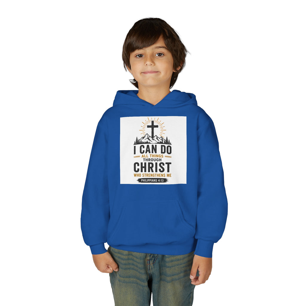 Christian Youth Hoodie - "I Can Do All Things Through Christ" Faith Pullover