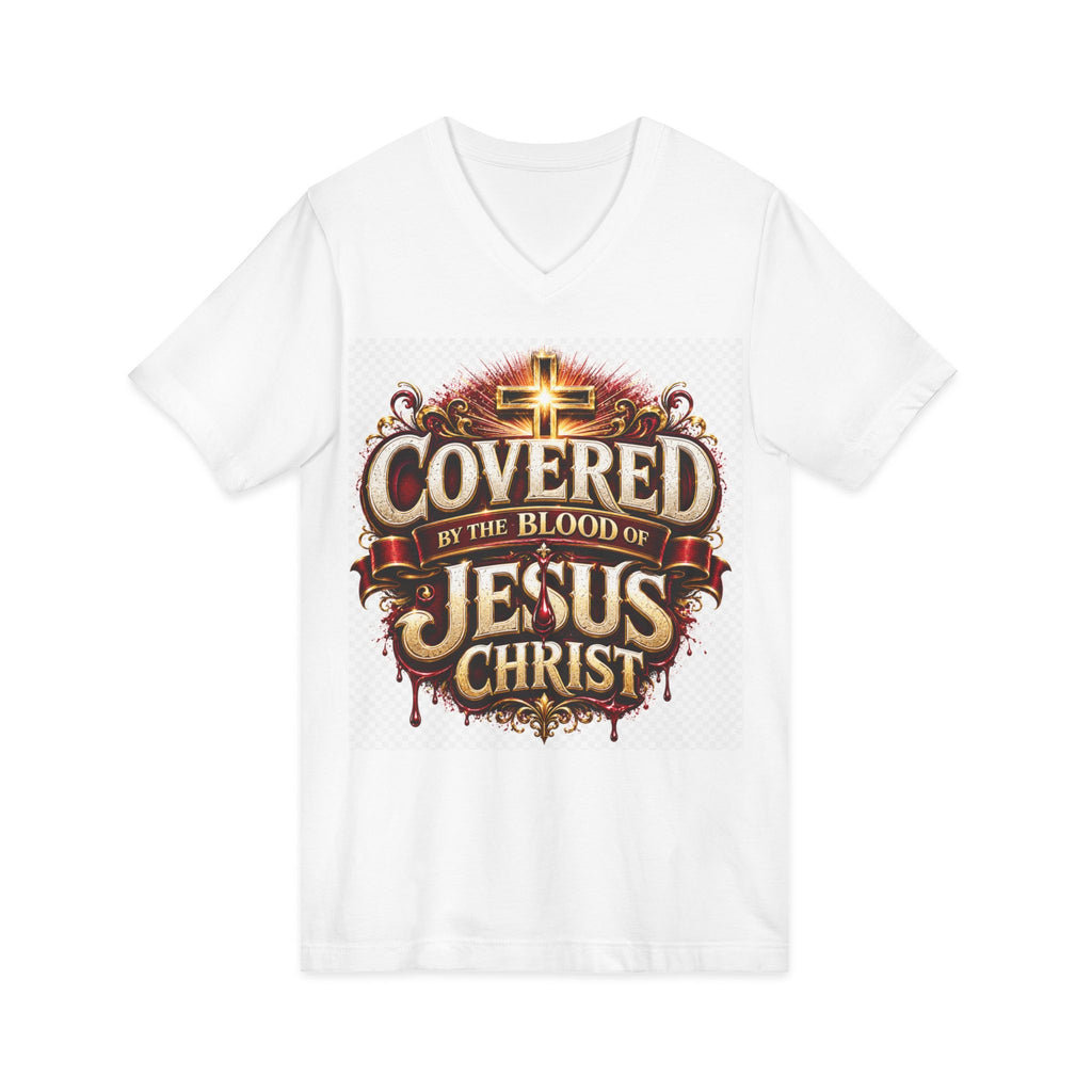 Covered by the Blood of Jesus T-Shirt — Christian Faith V-Neck Tee