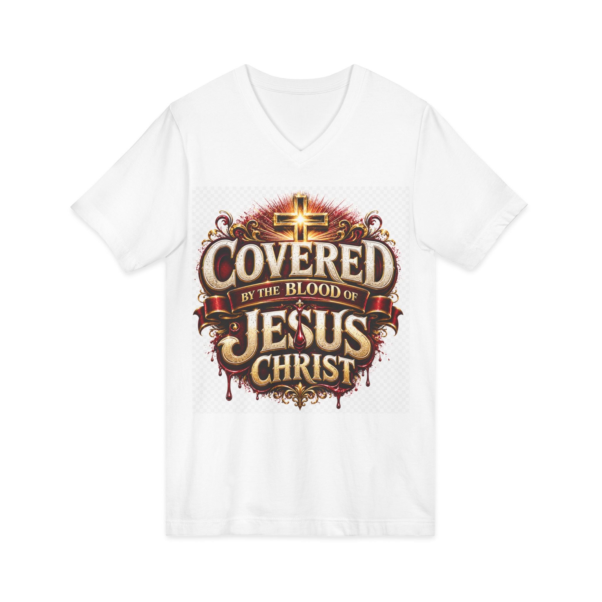 Covered by the Blood of Jesus T-Shirt — Christian Faith V-Neck Tee