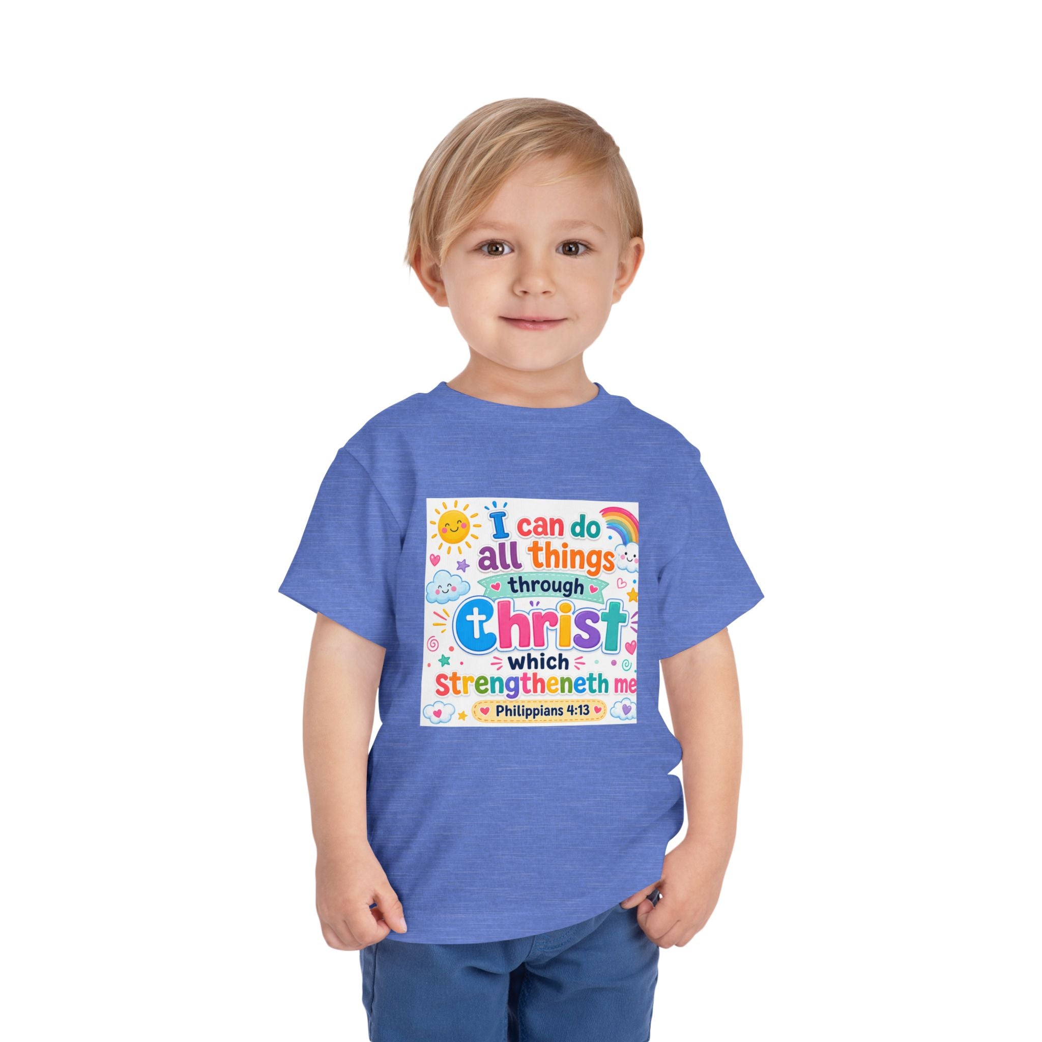 Toddler Tee — "I Can Do All Things Through Christ" Colorful Faith Shirt (Philippians 4:13)