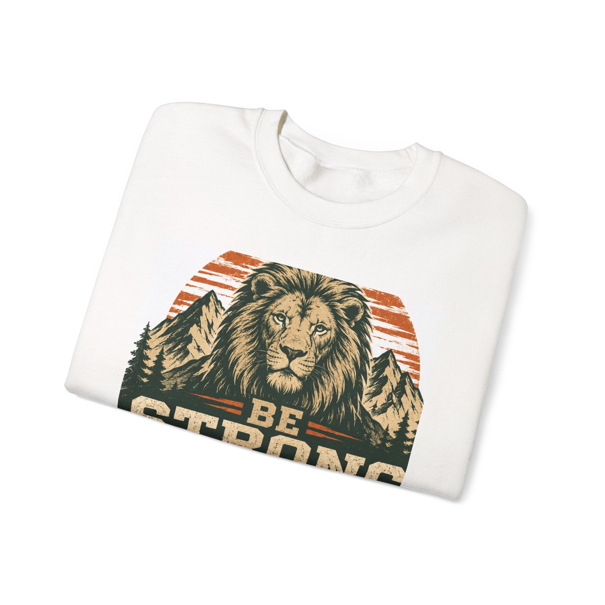 Be Strong and Courageous Crewneck Sweatshirt – Joshua 1:9 Lion Graphic