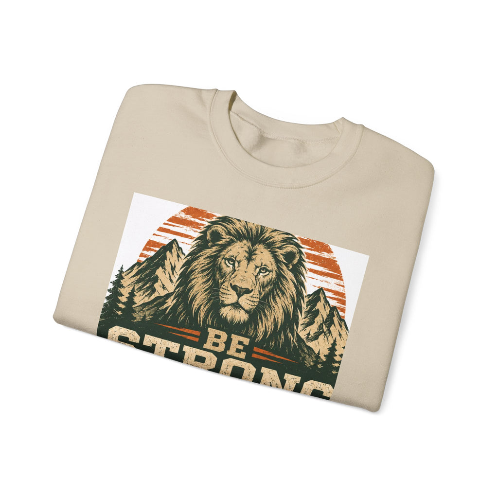 Be Strong and Courageous Crewneck Sweatshirt – Joshua 1:9 Lion Graphic