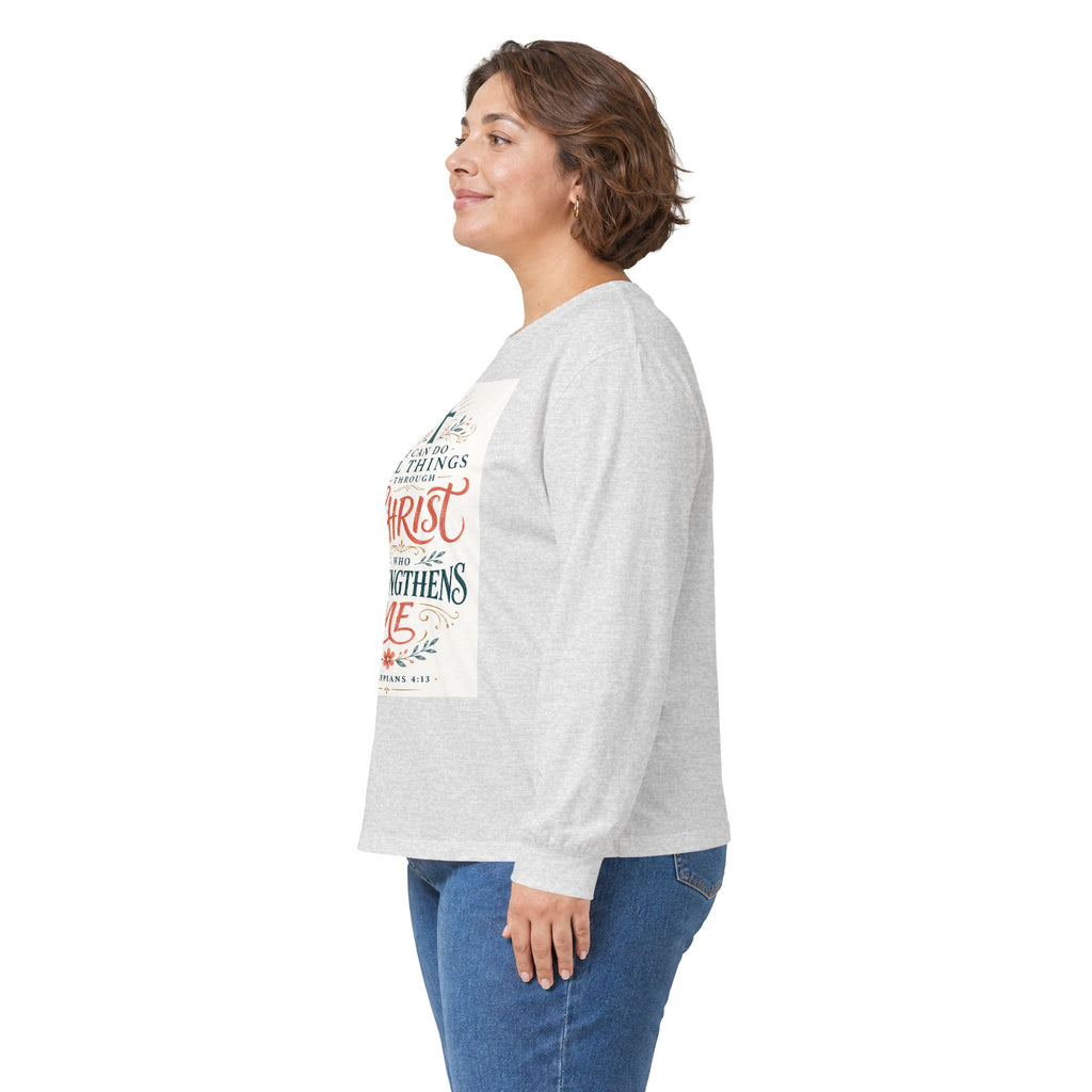 Christian Faith Long Sleeve Tee — "I Can Do All Things Through Christ" Inspirational Shirt