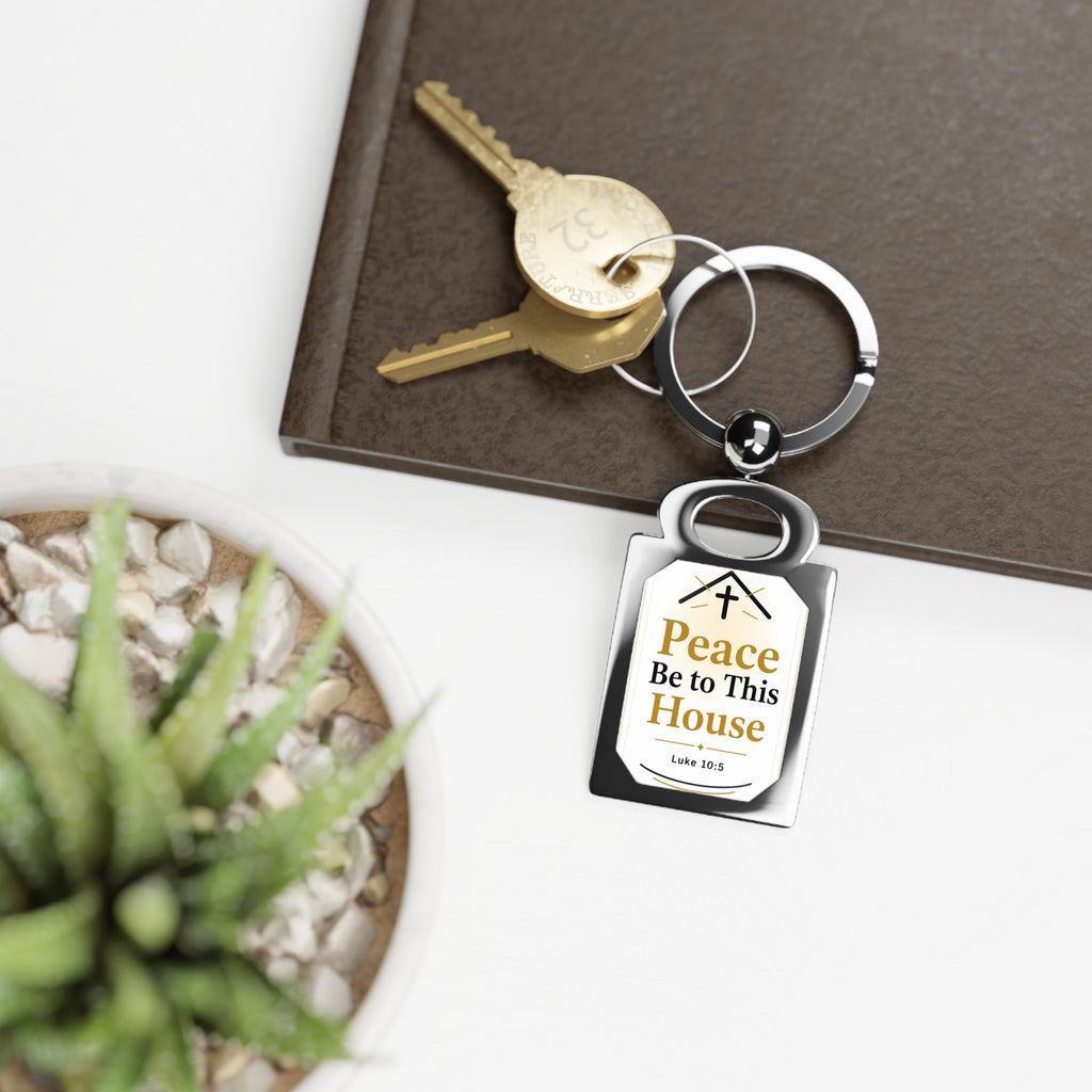 Peace Be to This House Rectangular Keyring — Christian Blessing Keychain (Luke 10:5)