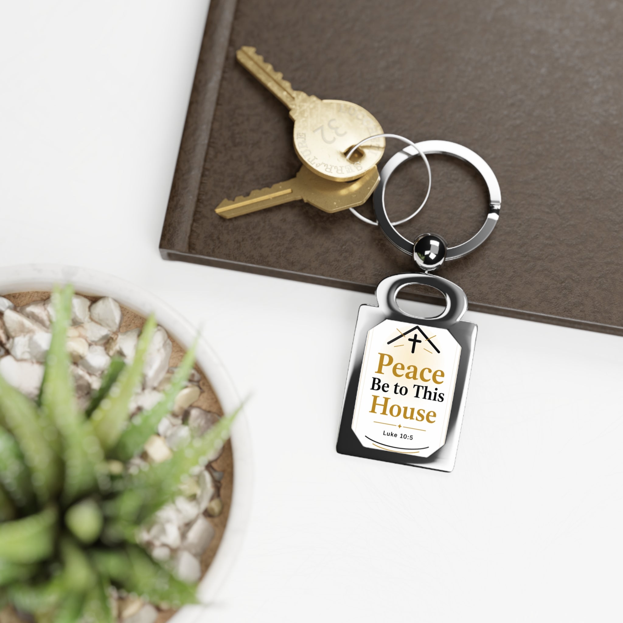 Peace Be to This House Rectangular Keyring — Christian Blessing Keychain (Luke 10:5)