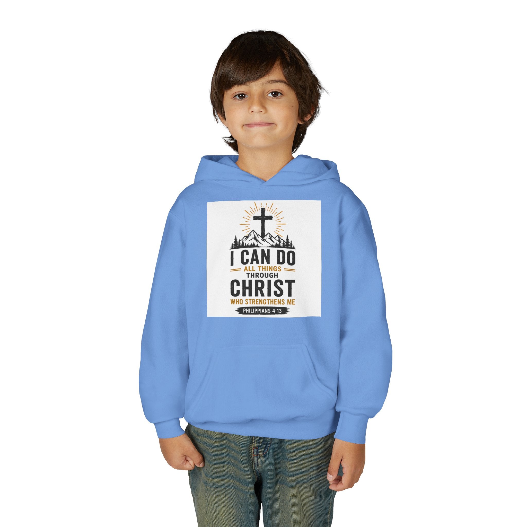 Christian Youth Hoodie - "I Can Do All Things Through Christ" Faith Pullover