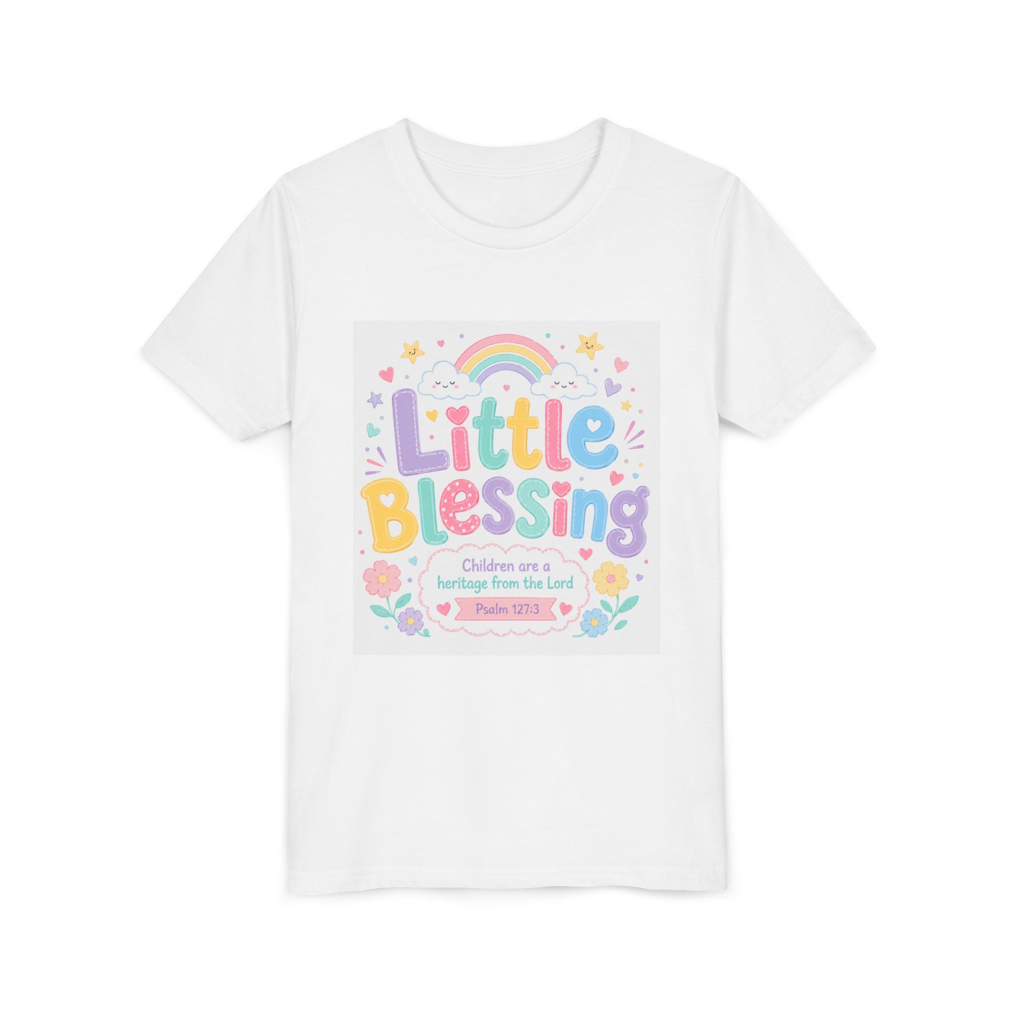 Youth Tee — “Little Blessing” Pastel Rainbow Kids T-Shirt