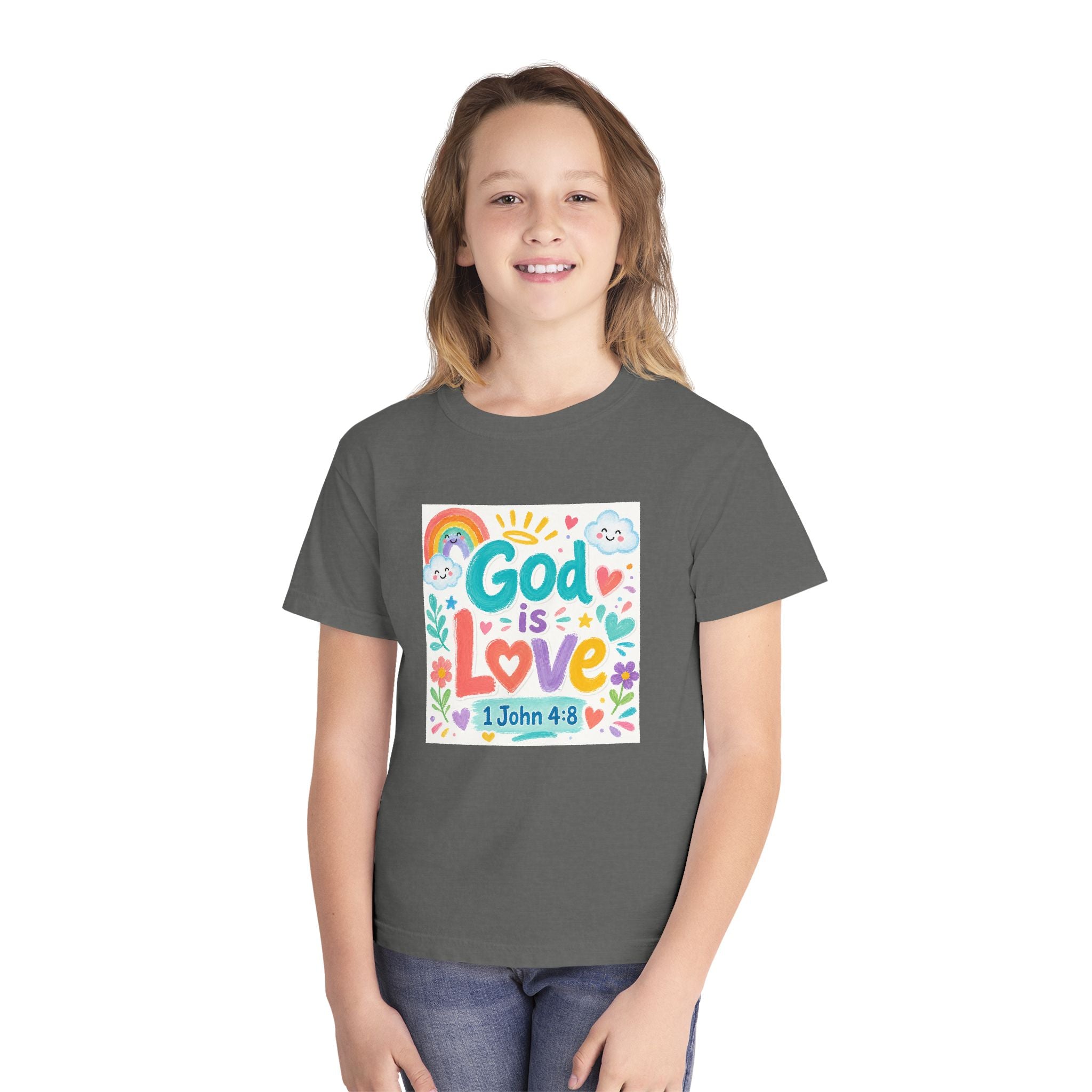 Youth Tee — "God Is Love" Kids Christian T-Shirt (1 John 4:8)