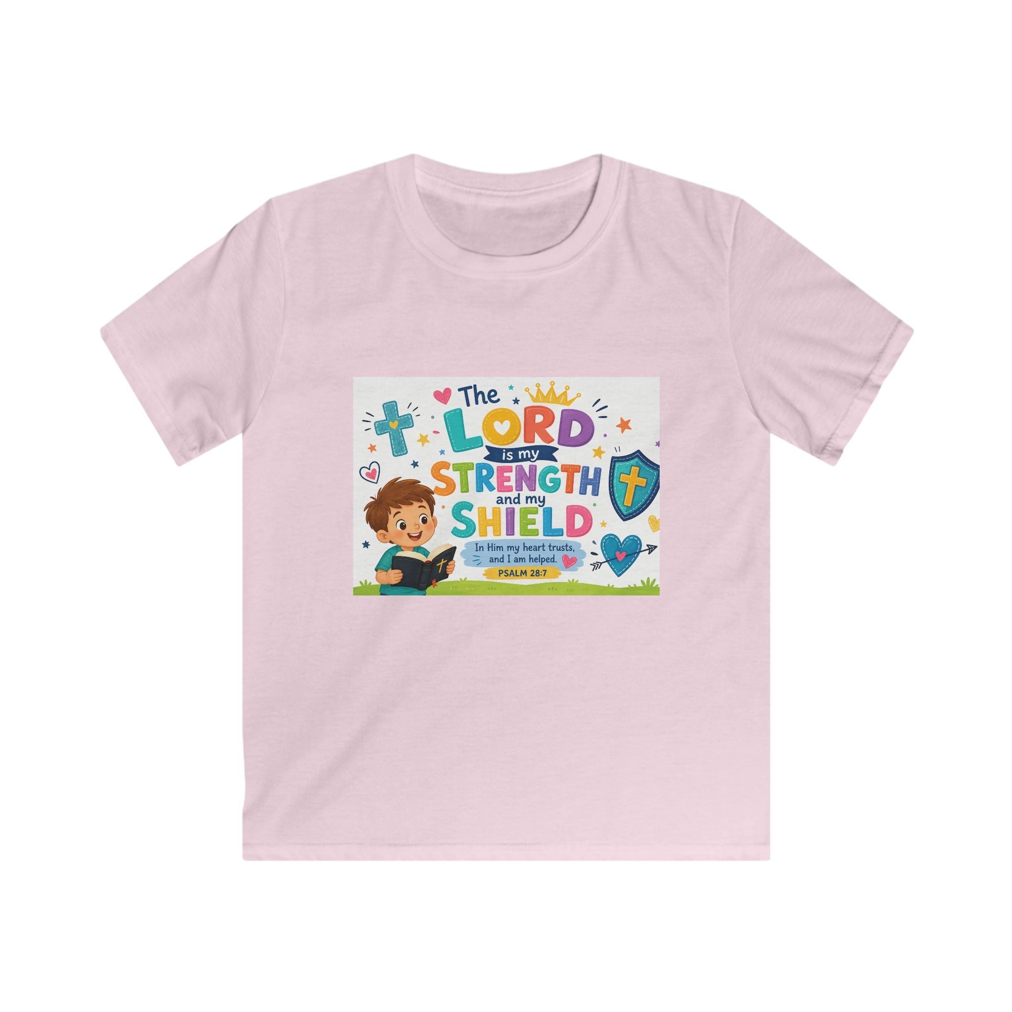 Kids Tee — "The LORD is My Strength and Shield" Christian Bible Verse Shirt