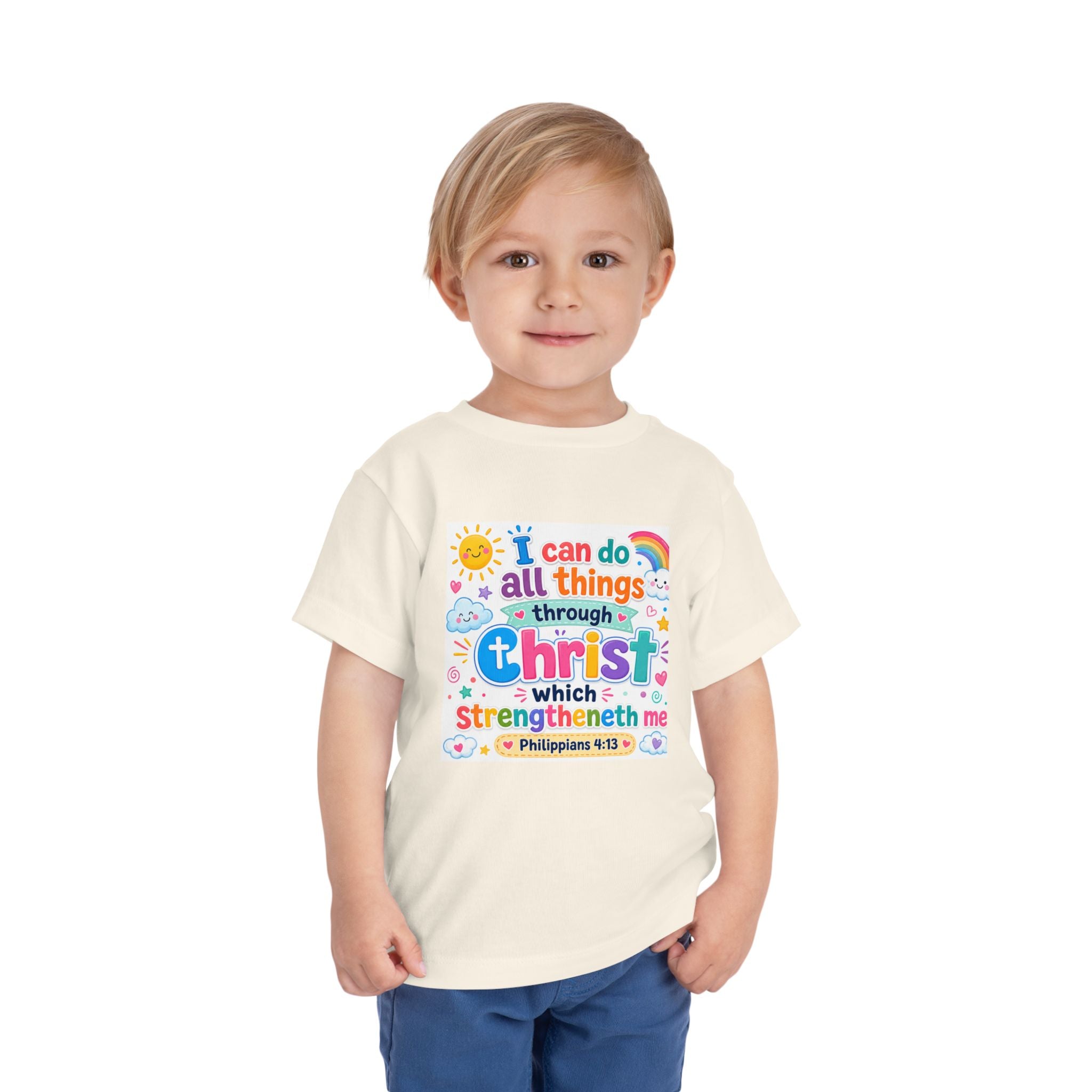 Toddler Tee — "I Can Do All Things Through Christ" Colorful Faith Shirt (Philippians 4:13)